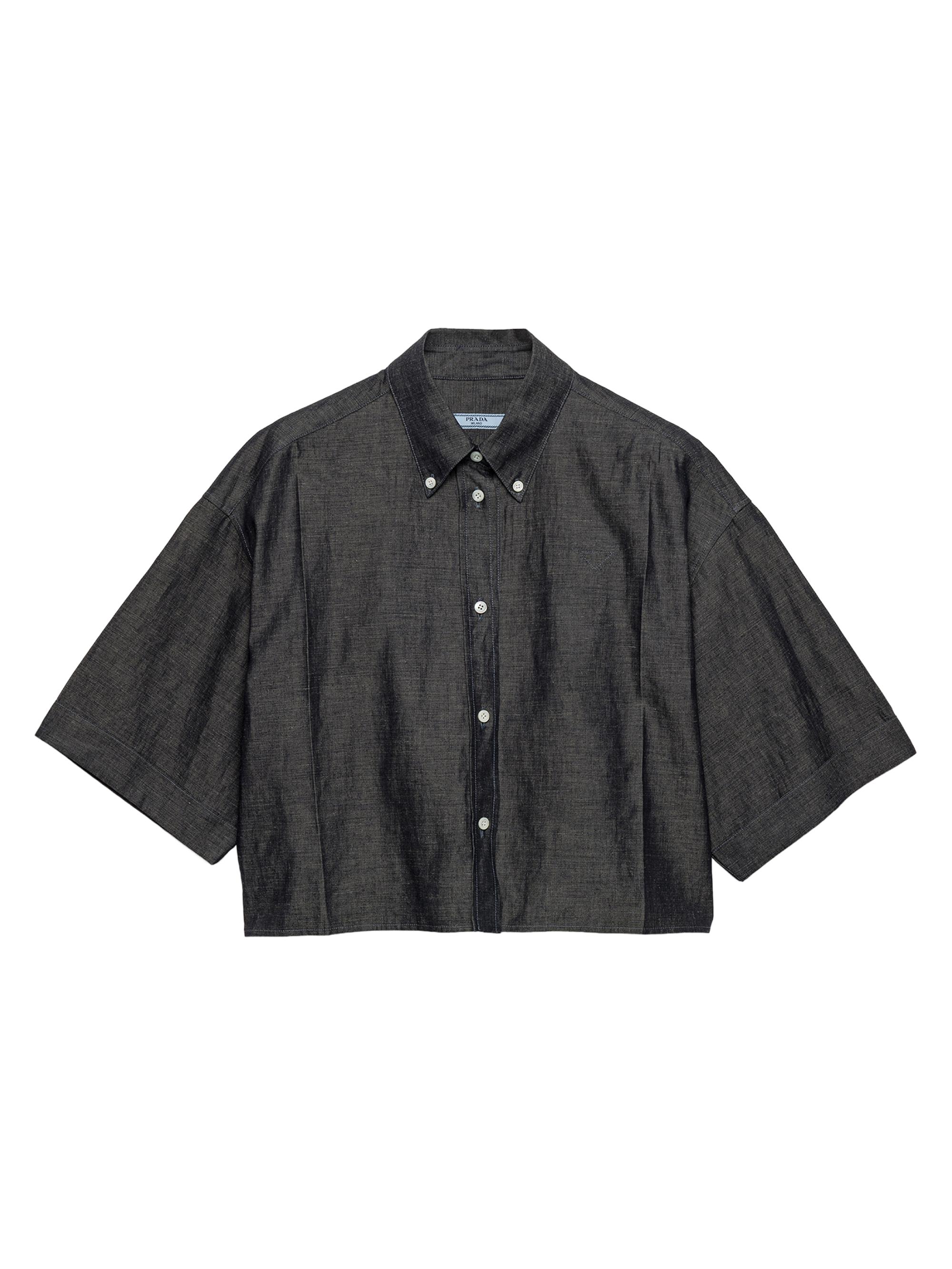 Prada Women's Short-Sleeved Chambray Shirt - Blue Black