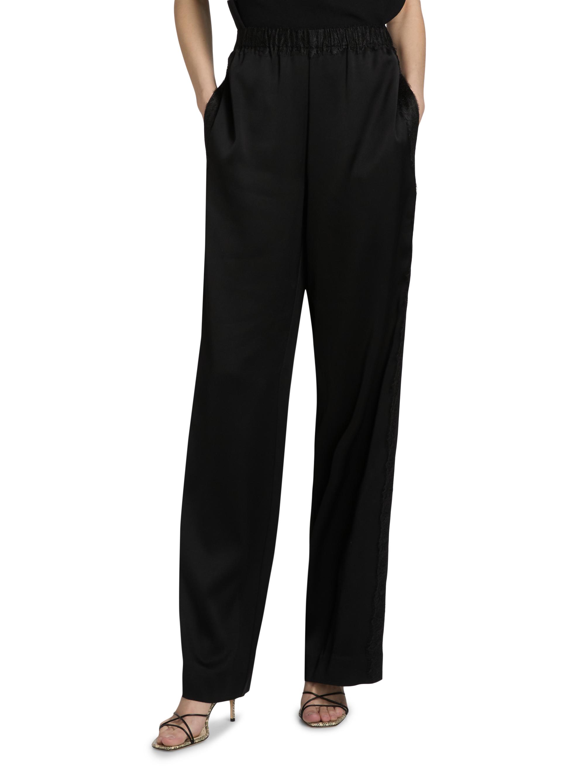 Vince Women's Lace-Trim Satin Wide-Leg Pants - Black | Thumbnail 3