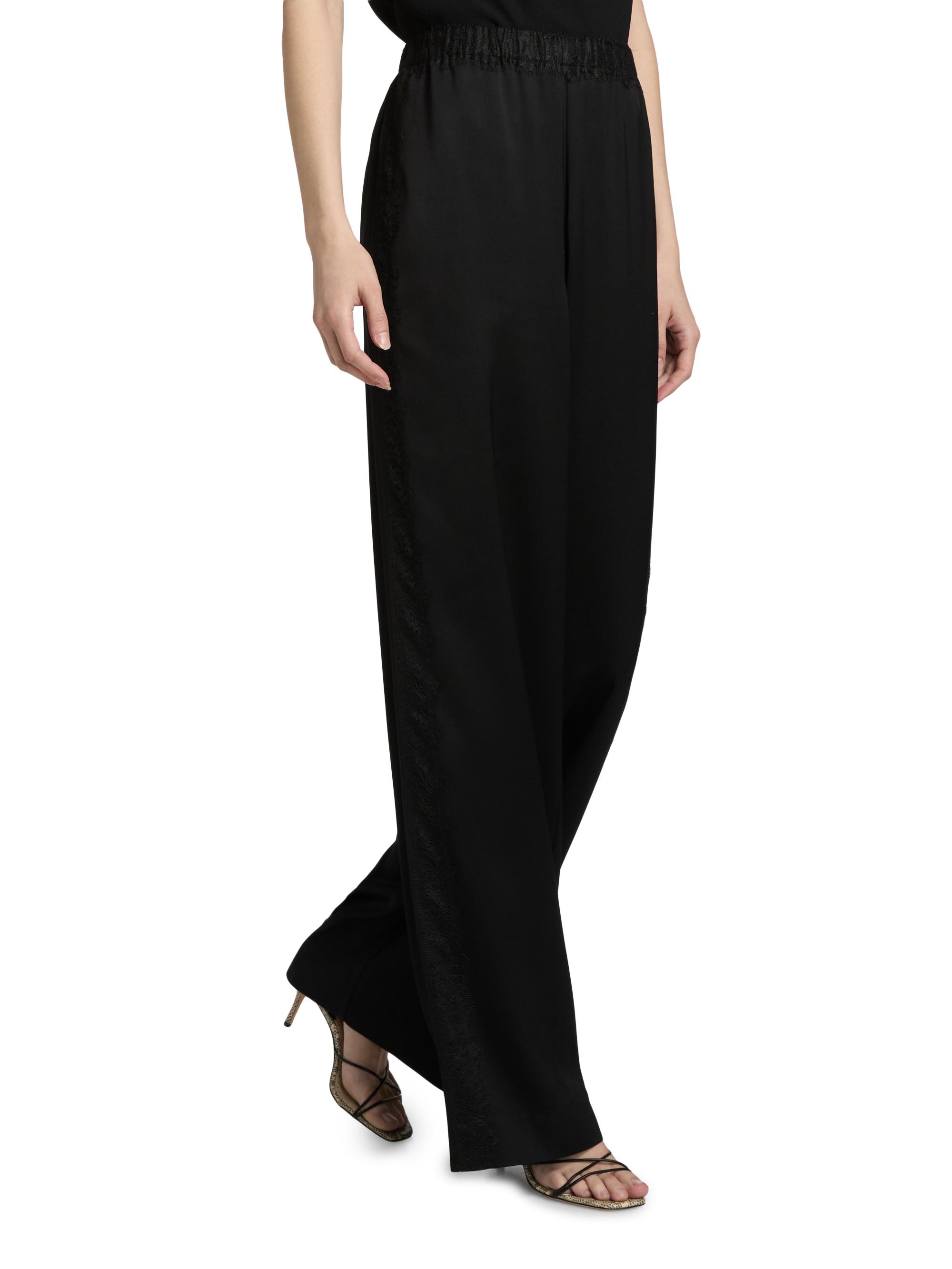 Vince Women's Lace-Trim Satin Wide-Leg Pants - Black | Thumbnail 4