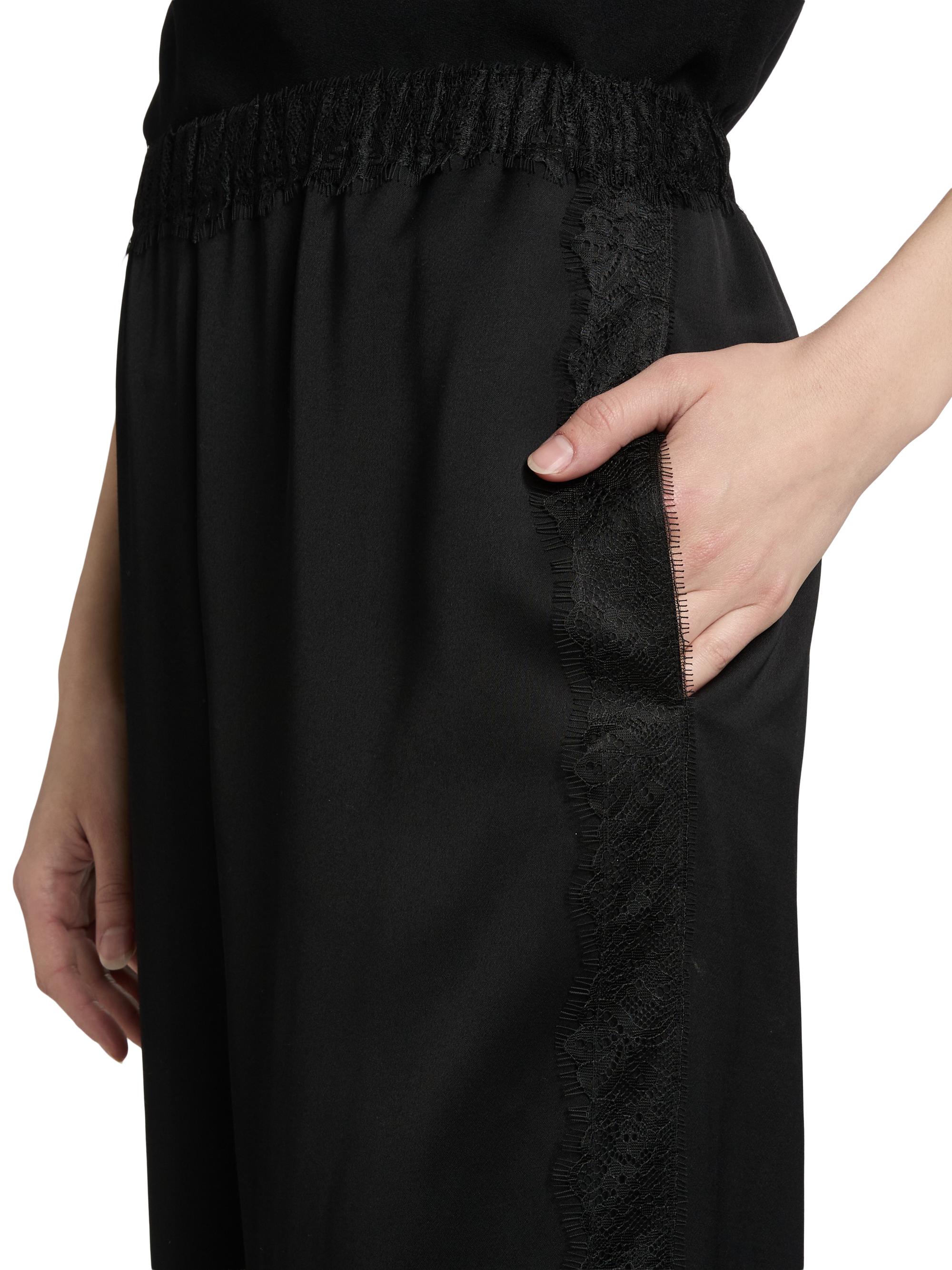 Vince Women's Lace-Trim Satin Wide-Leg Pants - Black | Thumbnail 6