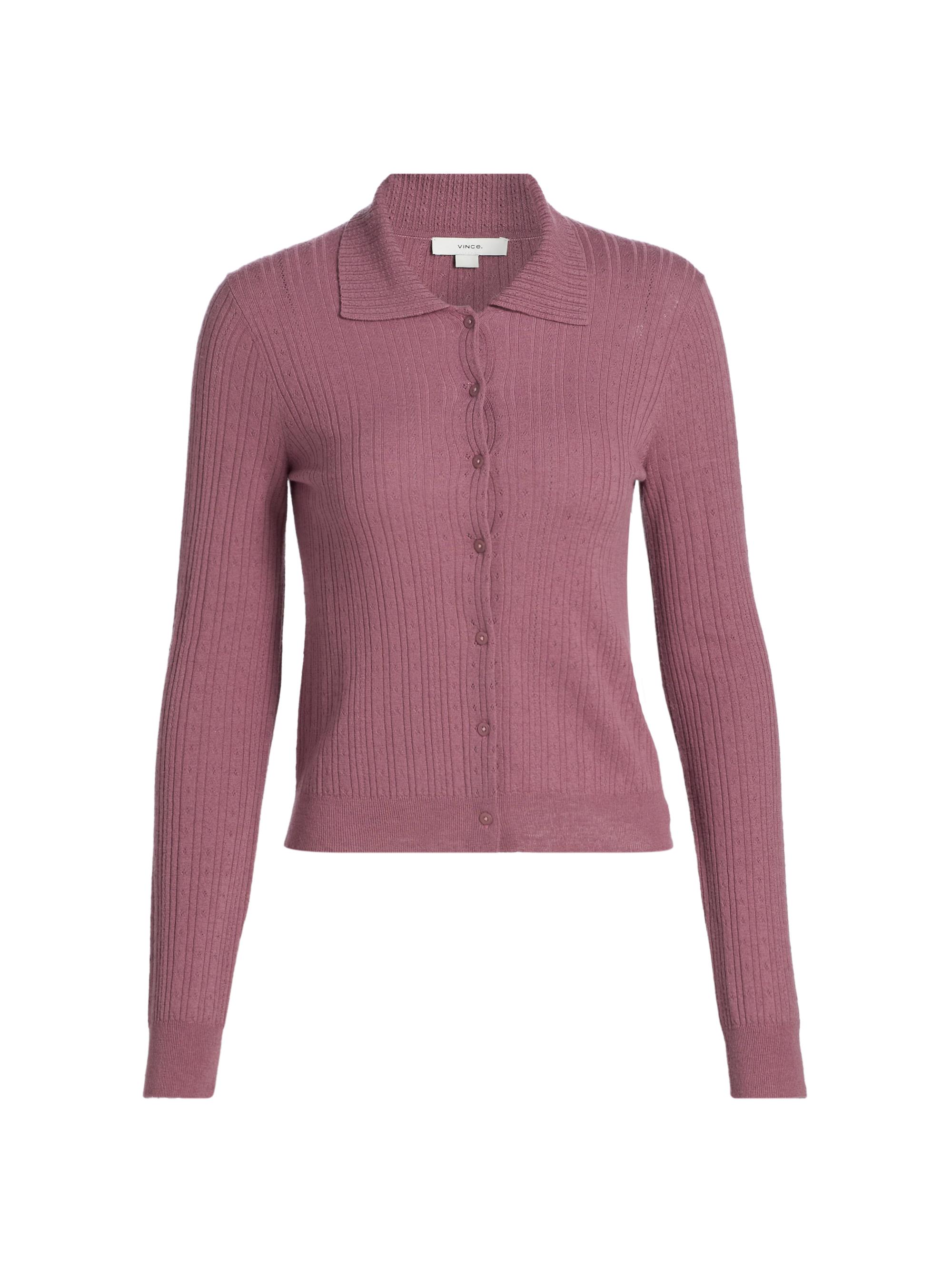 Vince Women's Pointelle Wool Cardigan - Dusty Peony