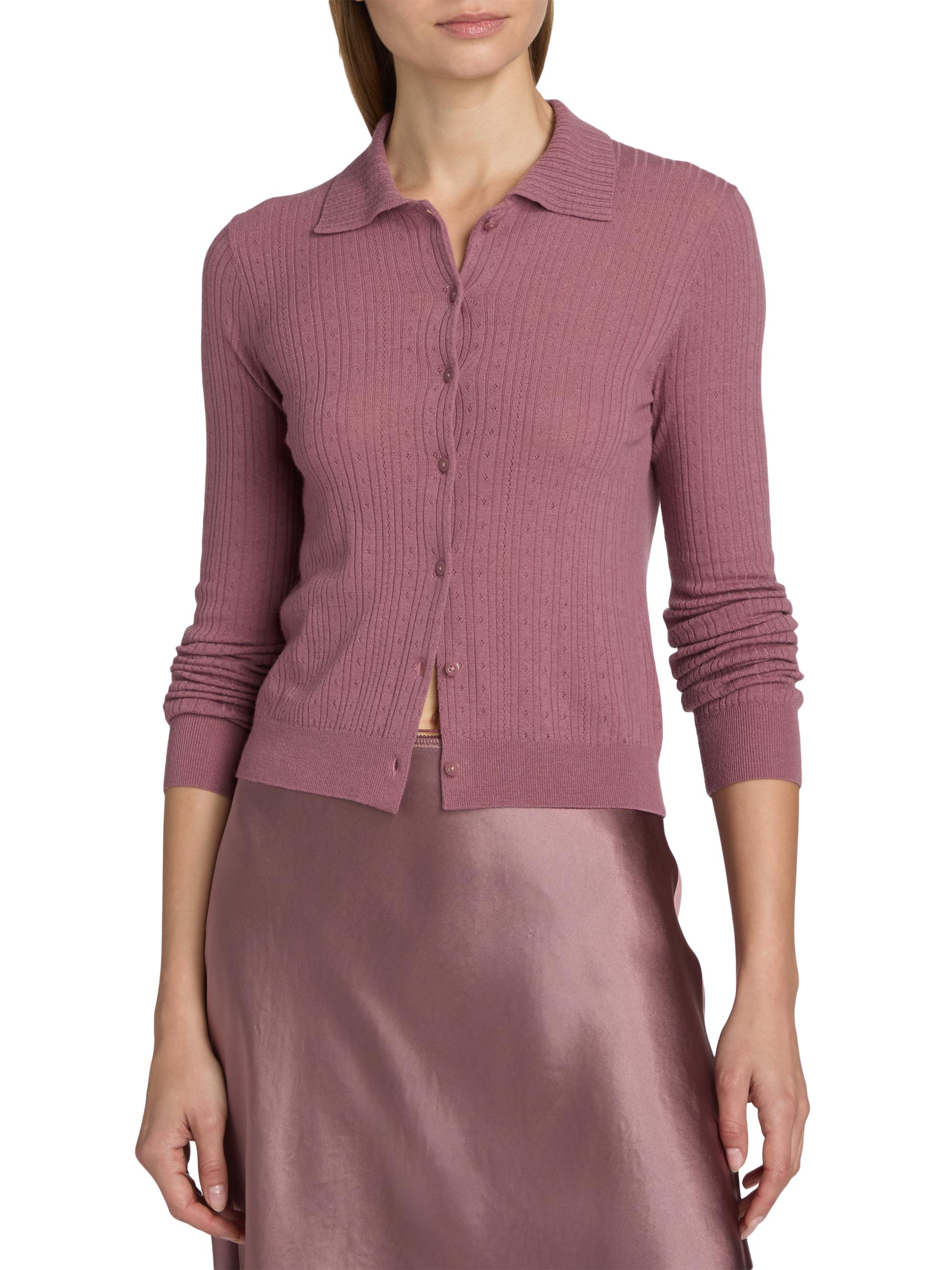 Vince Women's Pointelle Wool Cardigan - Dusty Peony | Thumbnail 3