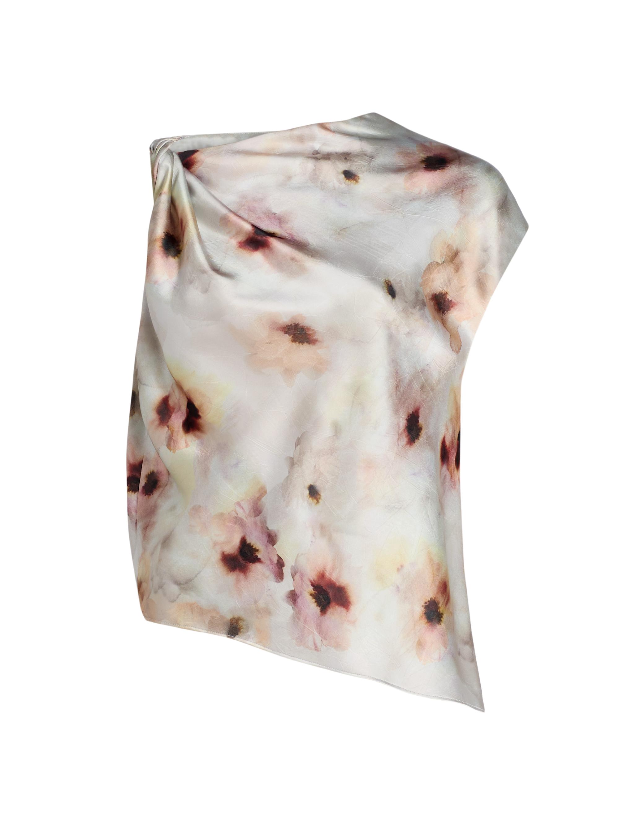 Vince Women's Watercolor Floral Satin Twisted Asymmetric Top - Soft Peony | Thumbnail 8