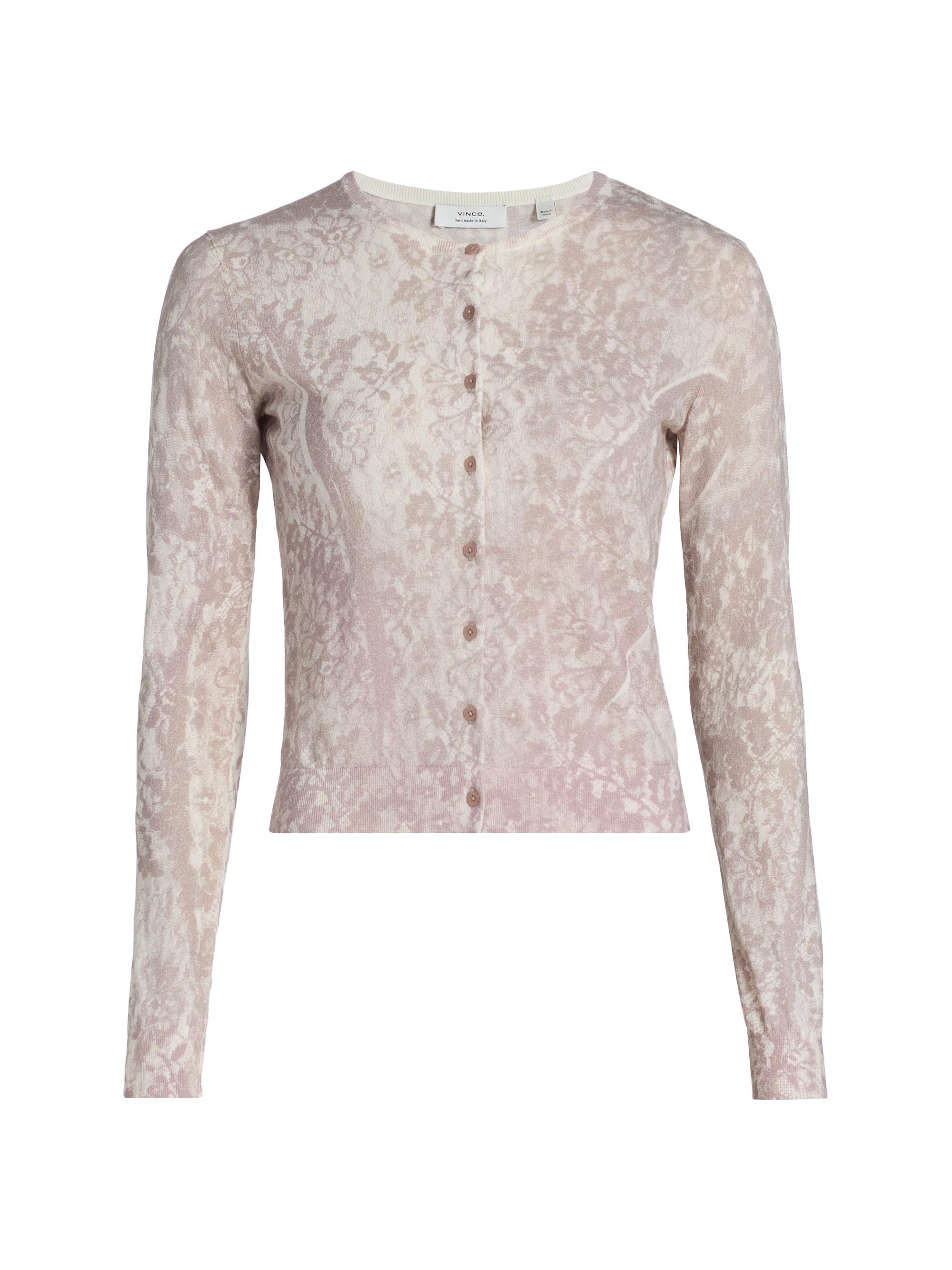Vince Women's Floral Cotton-Blend Cardigan - Mauve Lilac Lace