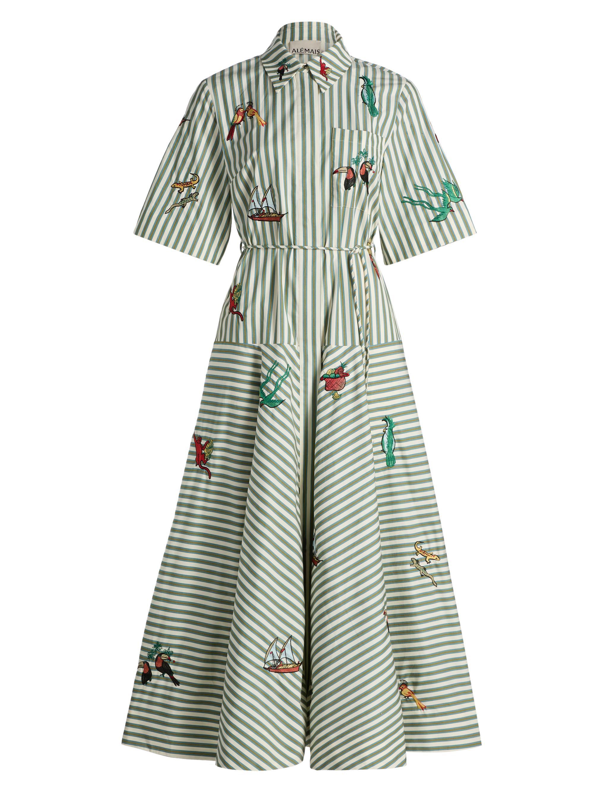 Alémais Women's Bisou Embroidered Midi-Shirtdress - Stripe - Women's Clothing