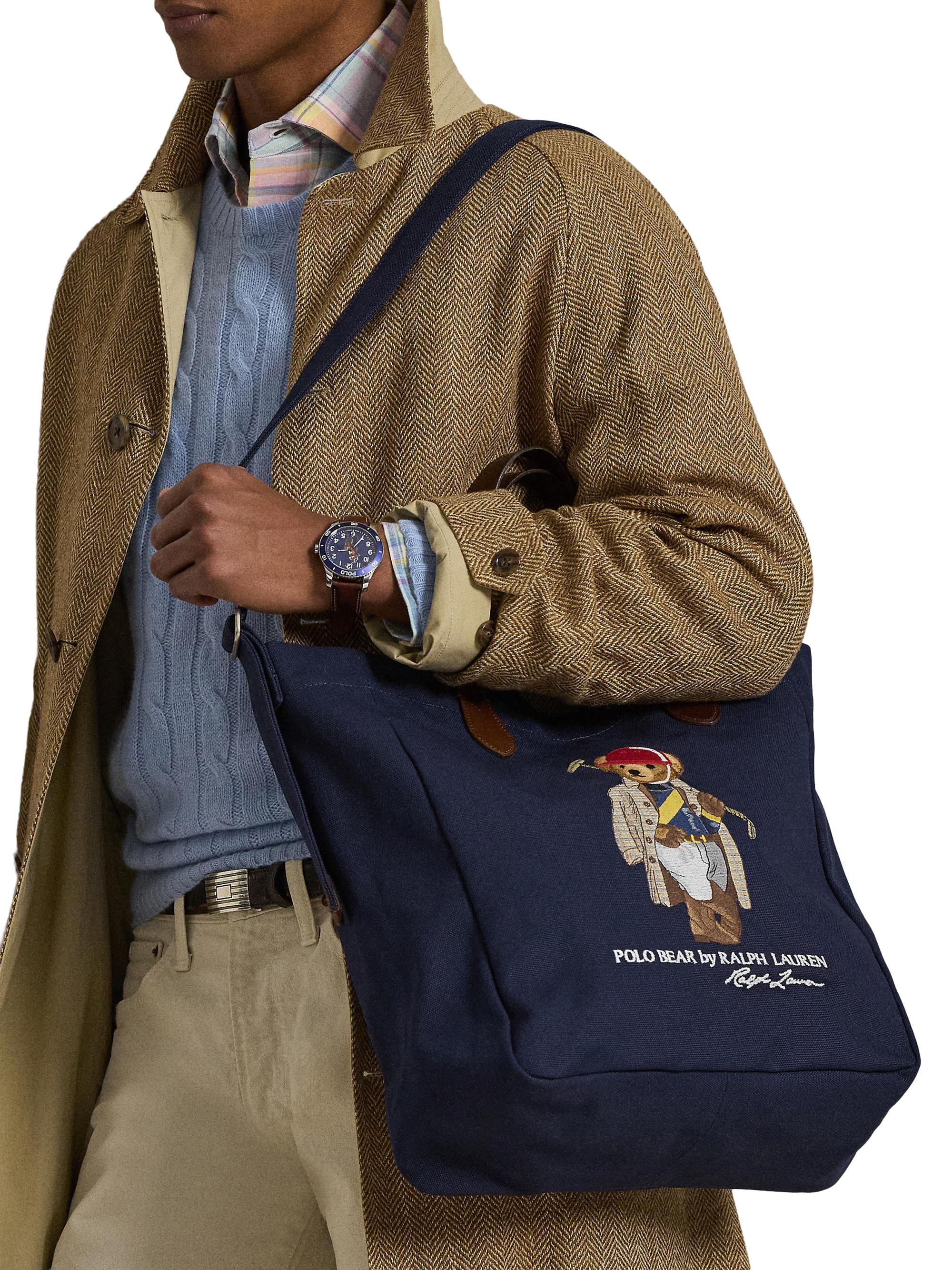 Polo Ralph Lauren Large Embroidered Polo Bear Cotton Canvas Tote