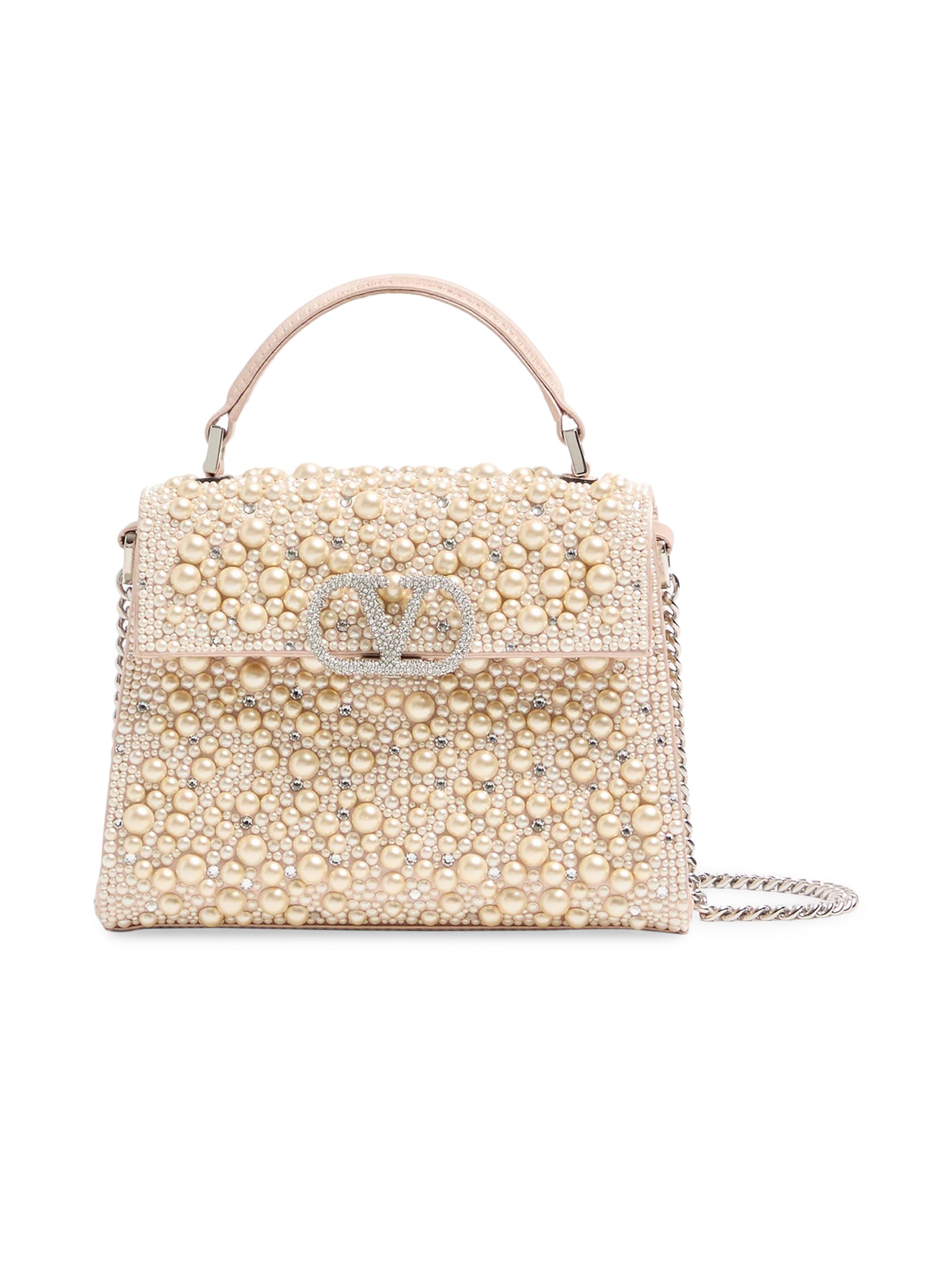 Valentino Garavani Women's VSling Mini Top Handle Bag with Pearls, Rhinestones and Jewel Logo - Cream