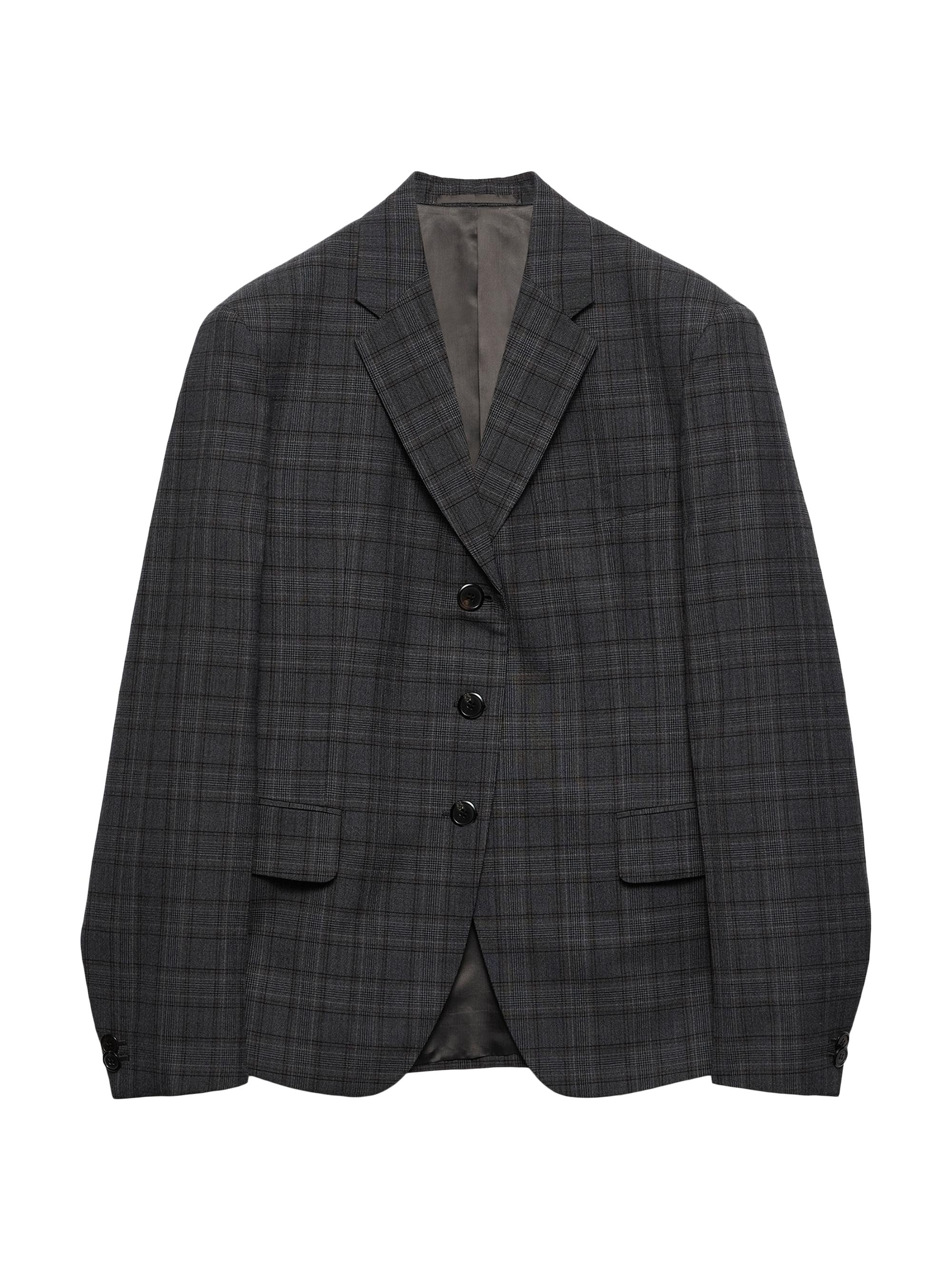 Prada Women's Single-Breasted Prince of Wales Checked Wool Jacket - Dark Grey