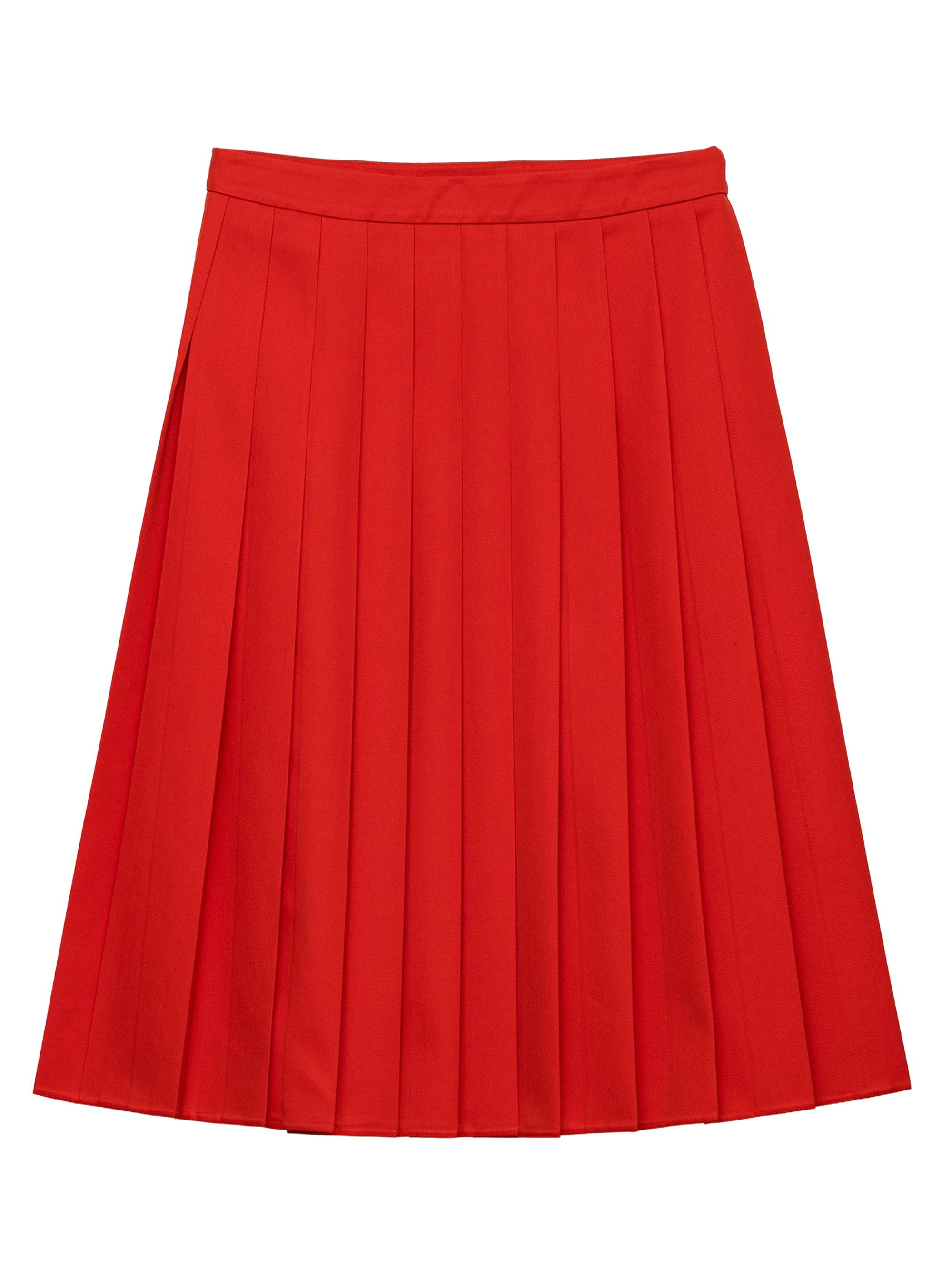 Prada Women's Pleated Gabardine Midi-Skirt - Red