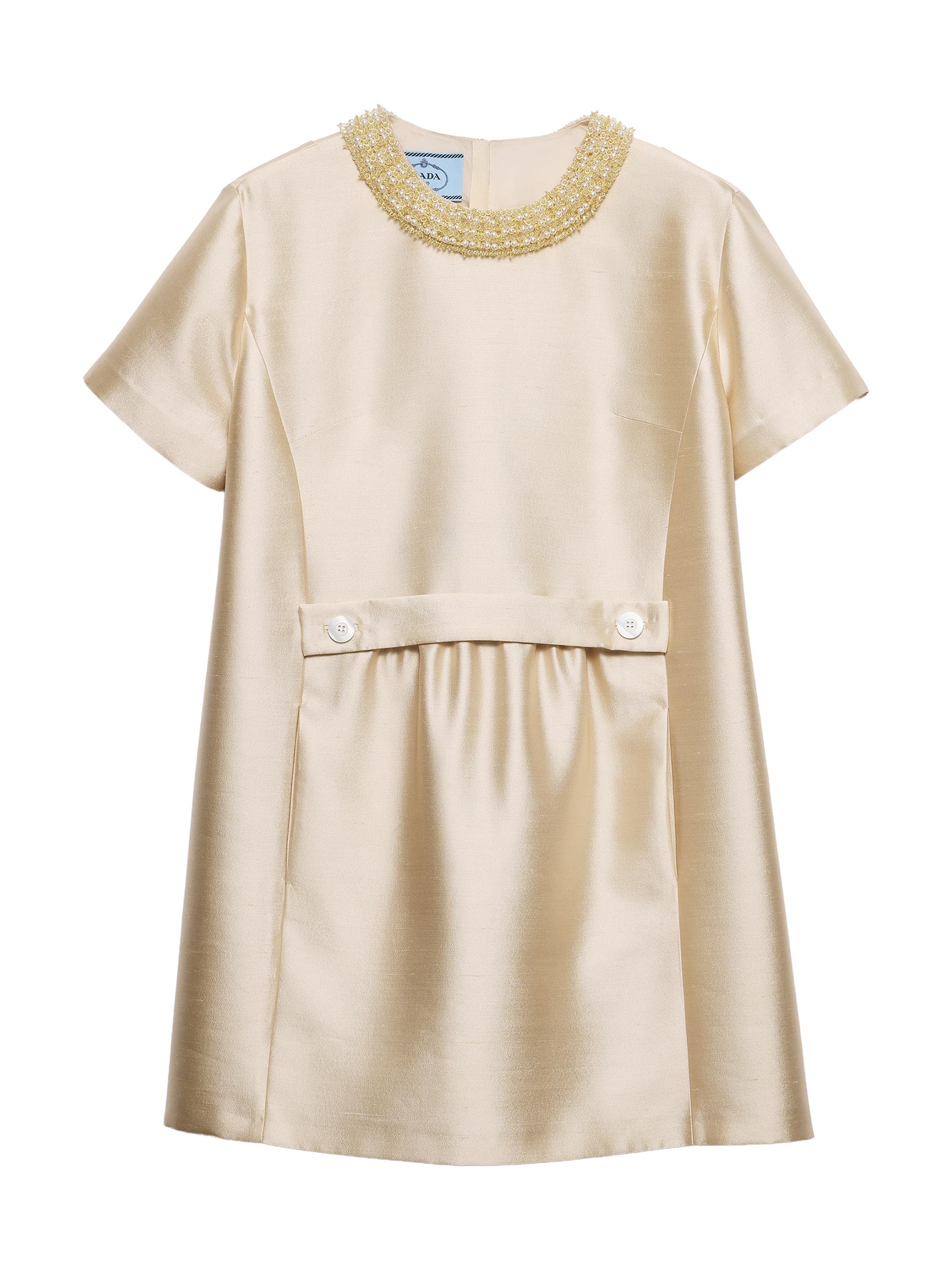 Prada Women's Embroidered Double Shantung Dress - Beige Khaki