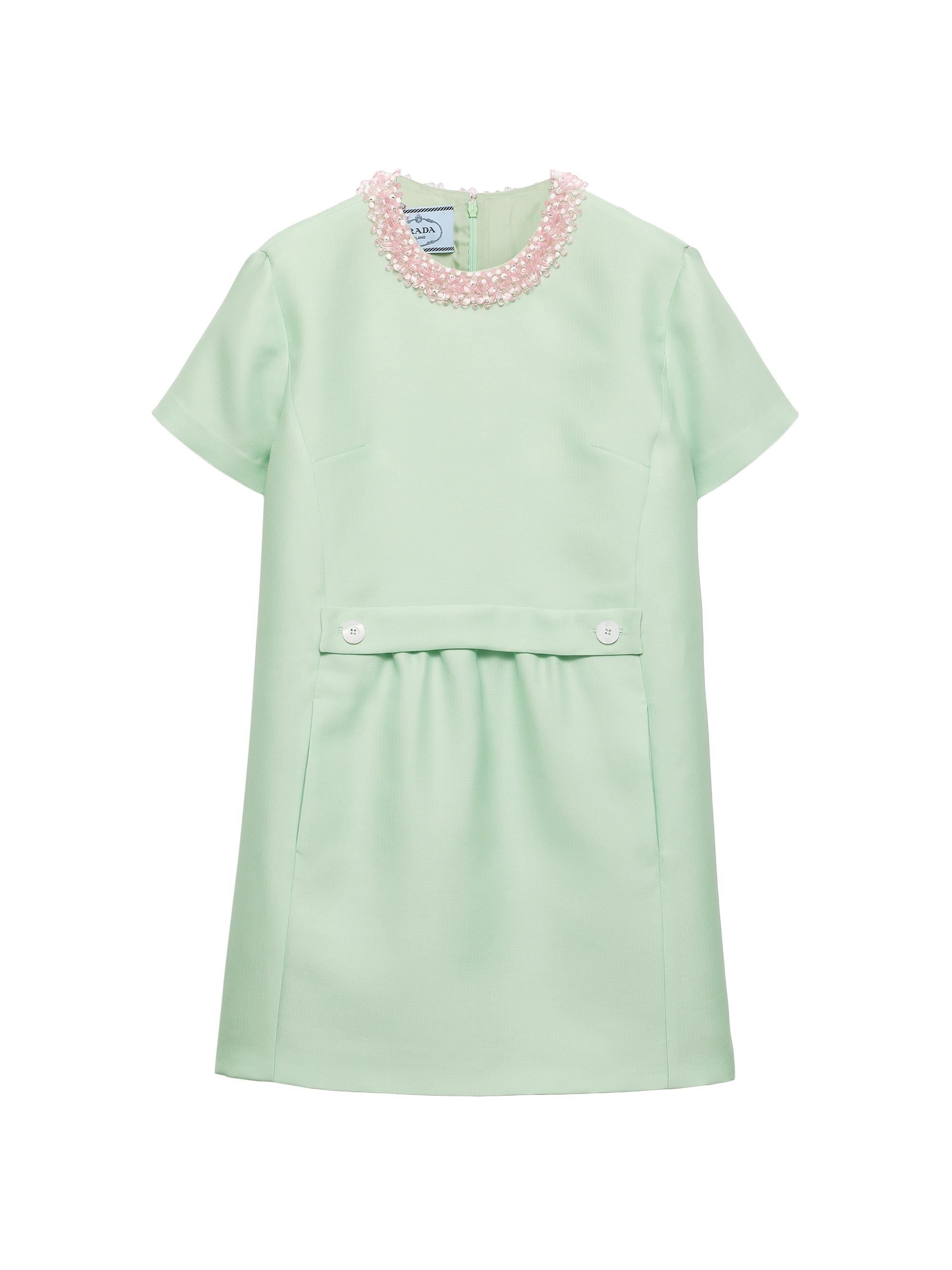 Prada Women's Embroidered Slubbed Gazar Dress - Green