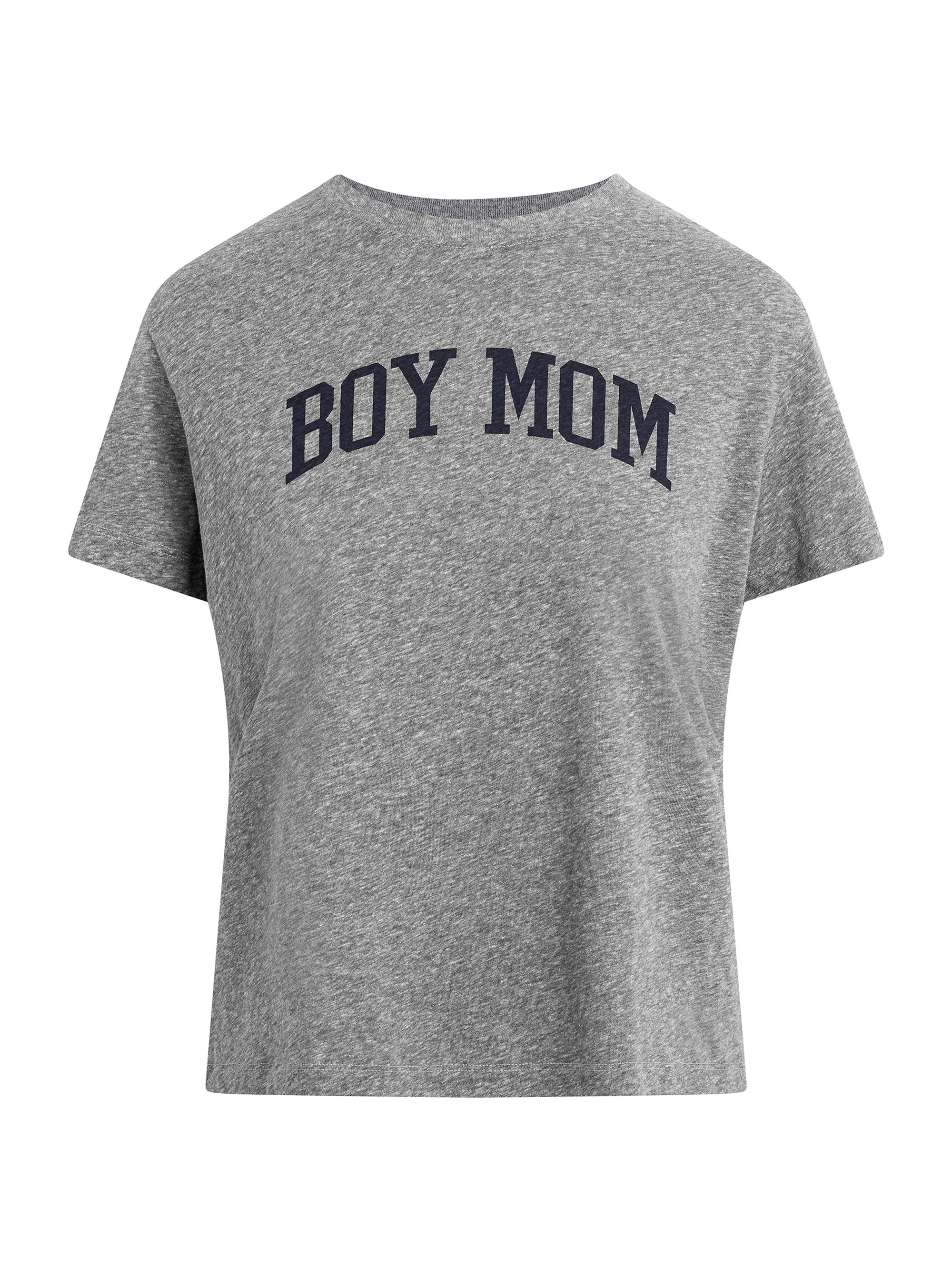 Favorite Daughter Women's The Boy Mom Marl-Knit Crewneck T-Shirt - Heather Grey Navy