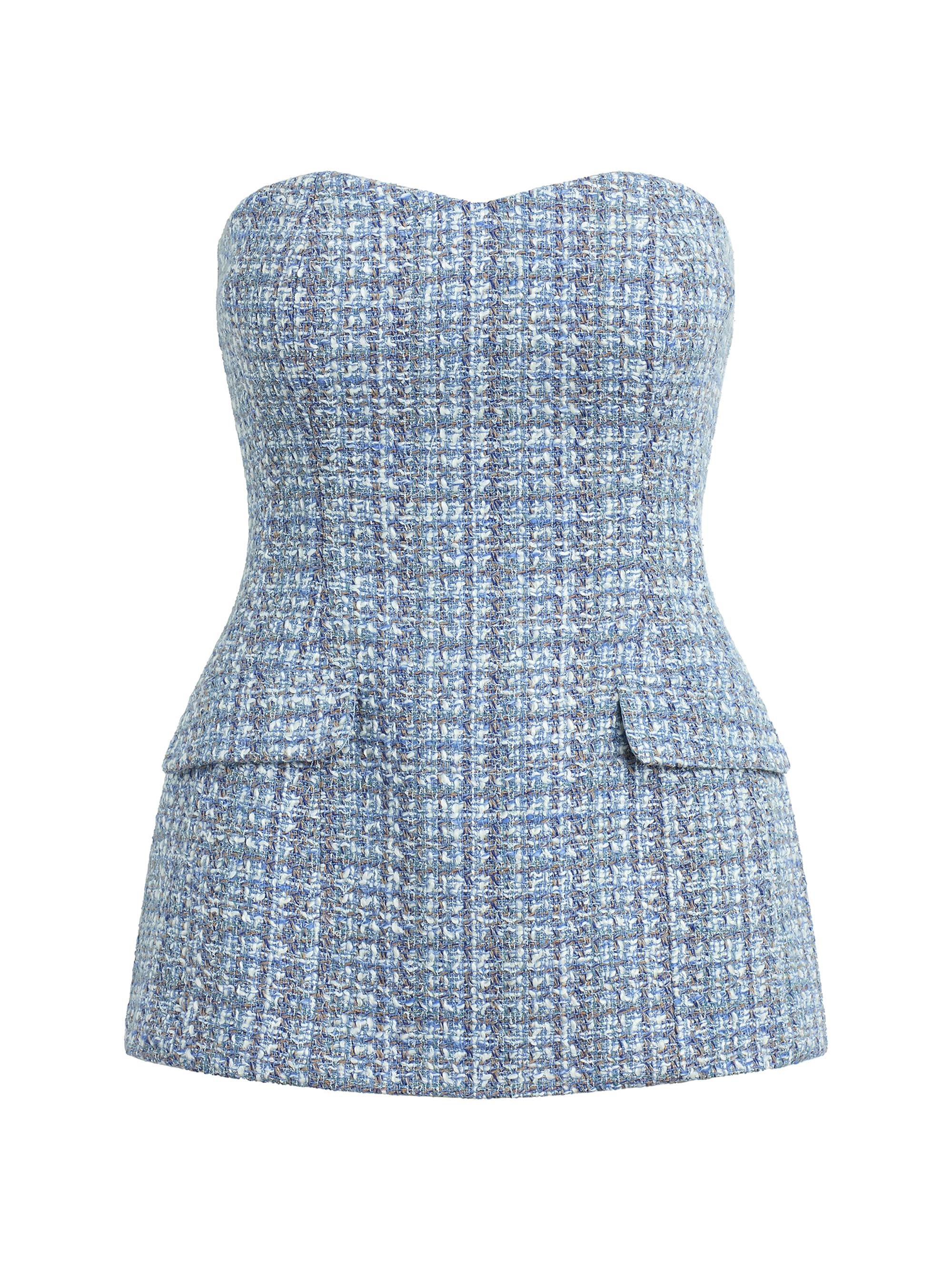 Favorite Daughter Women's The Brooke Strapless Tweed Bustier Top - Sky Blue Tweed