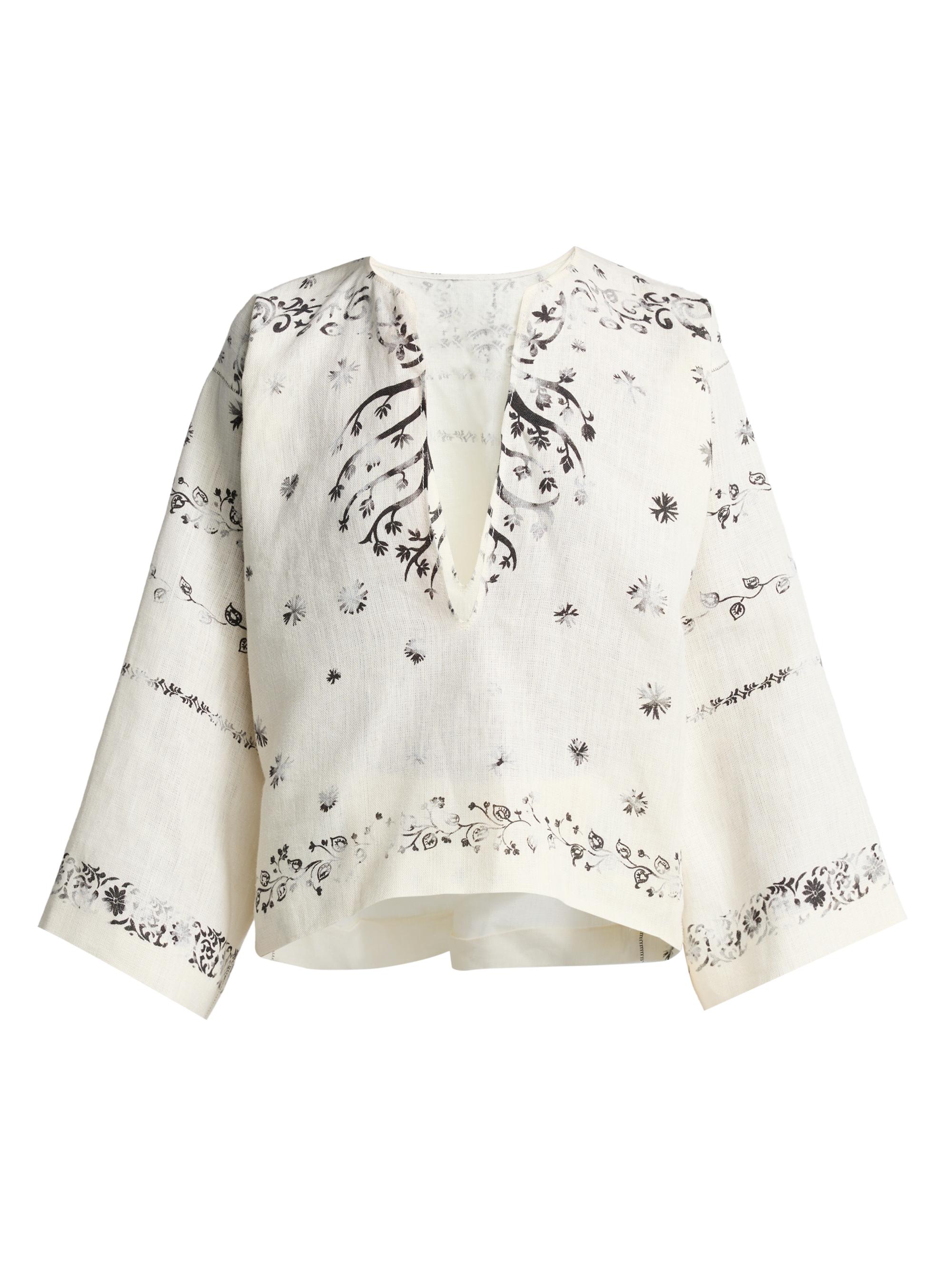 Alberta Ferretti Women's Printed Linen Blouse - Multi
