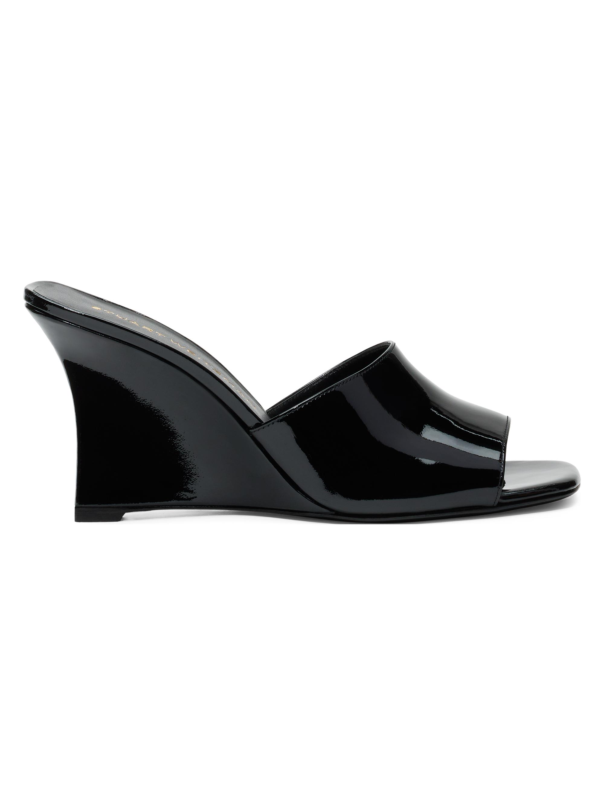 Stuart Weitzman Women's Vinnie 85MM Wedge-Heel Patent Leather Mules - Black