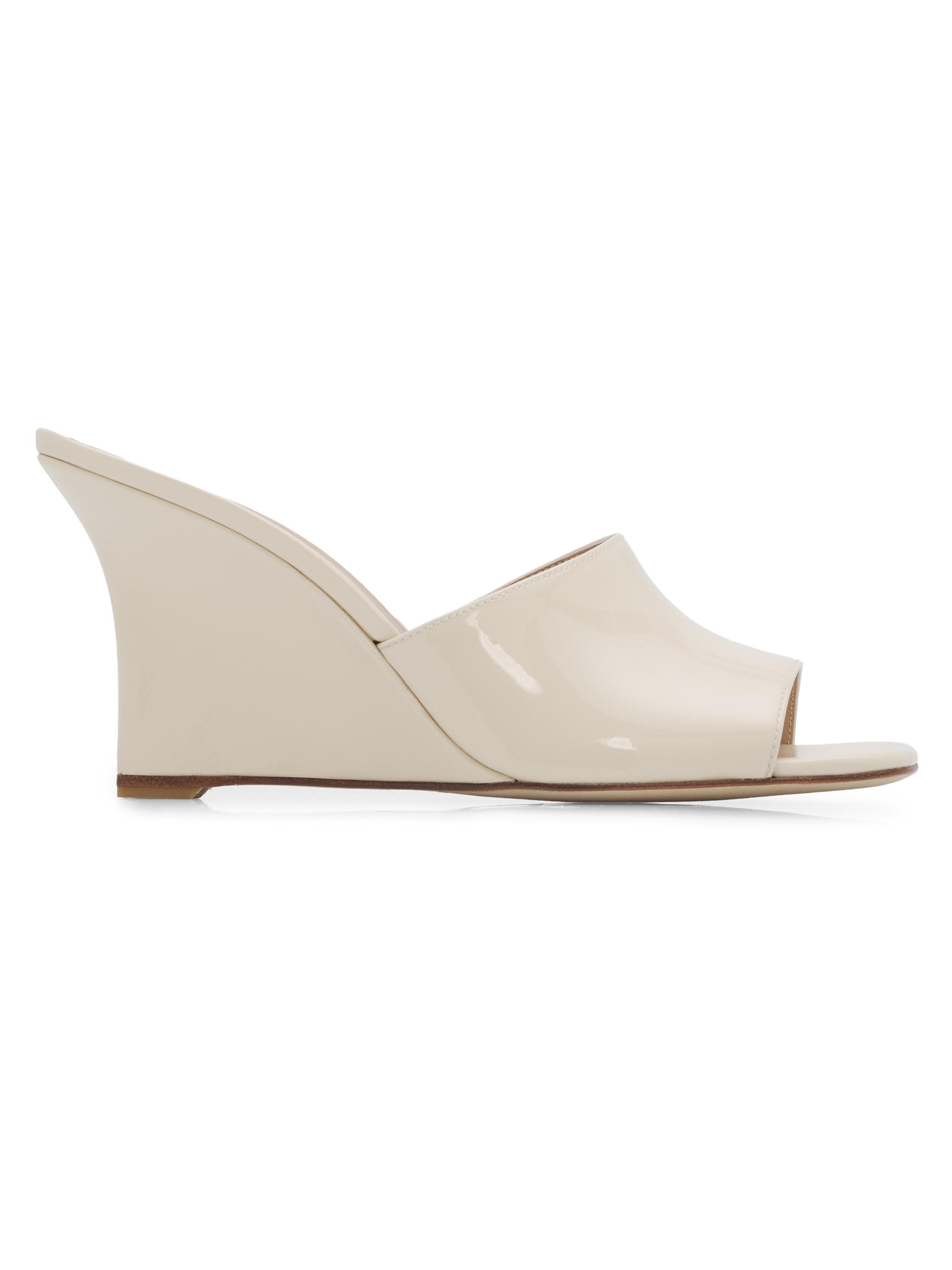 Stuart Weitzman Women's Vinnie 85MM Wedge-Heel Patent Leather Mules - Linen