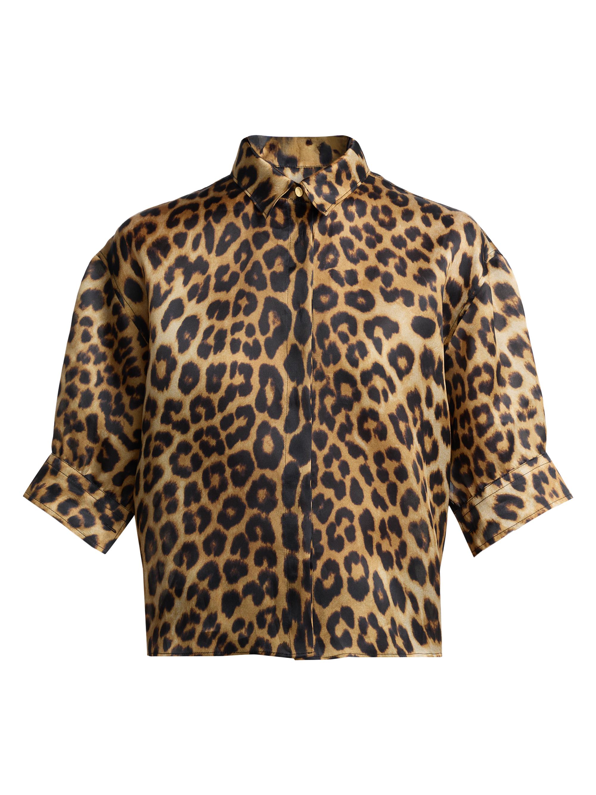Alberta Ferretti Women's Leopard-Print Silk Short-Sleeve Blouse