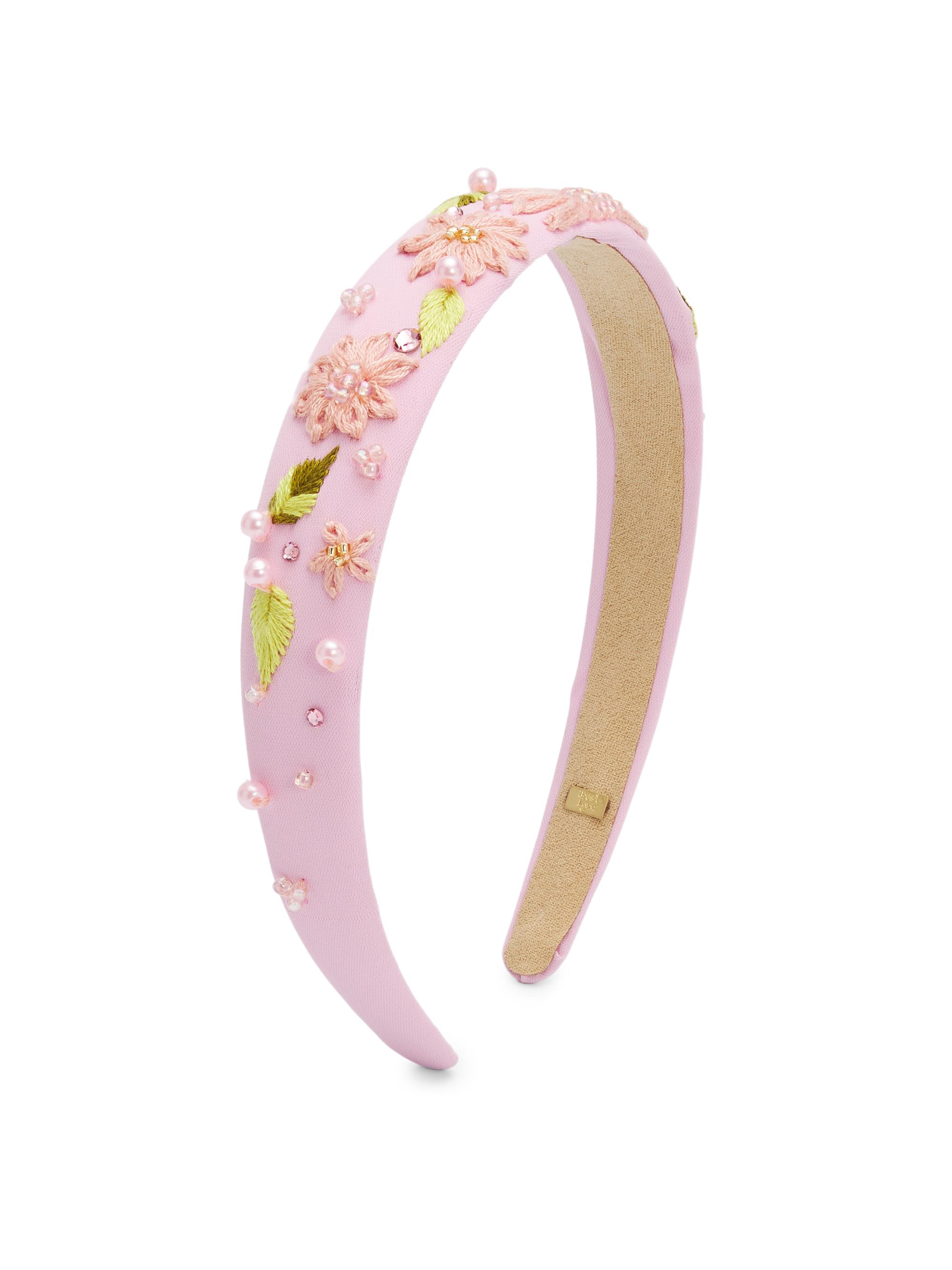 Bari Lynn Girl's Floral Embroidered Embellished Headband - Light Pink