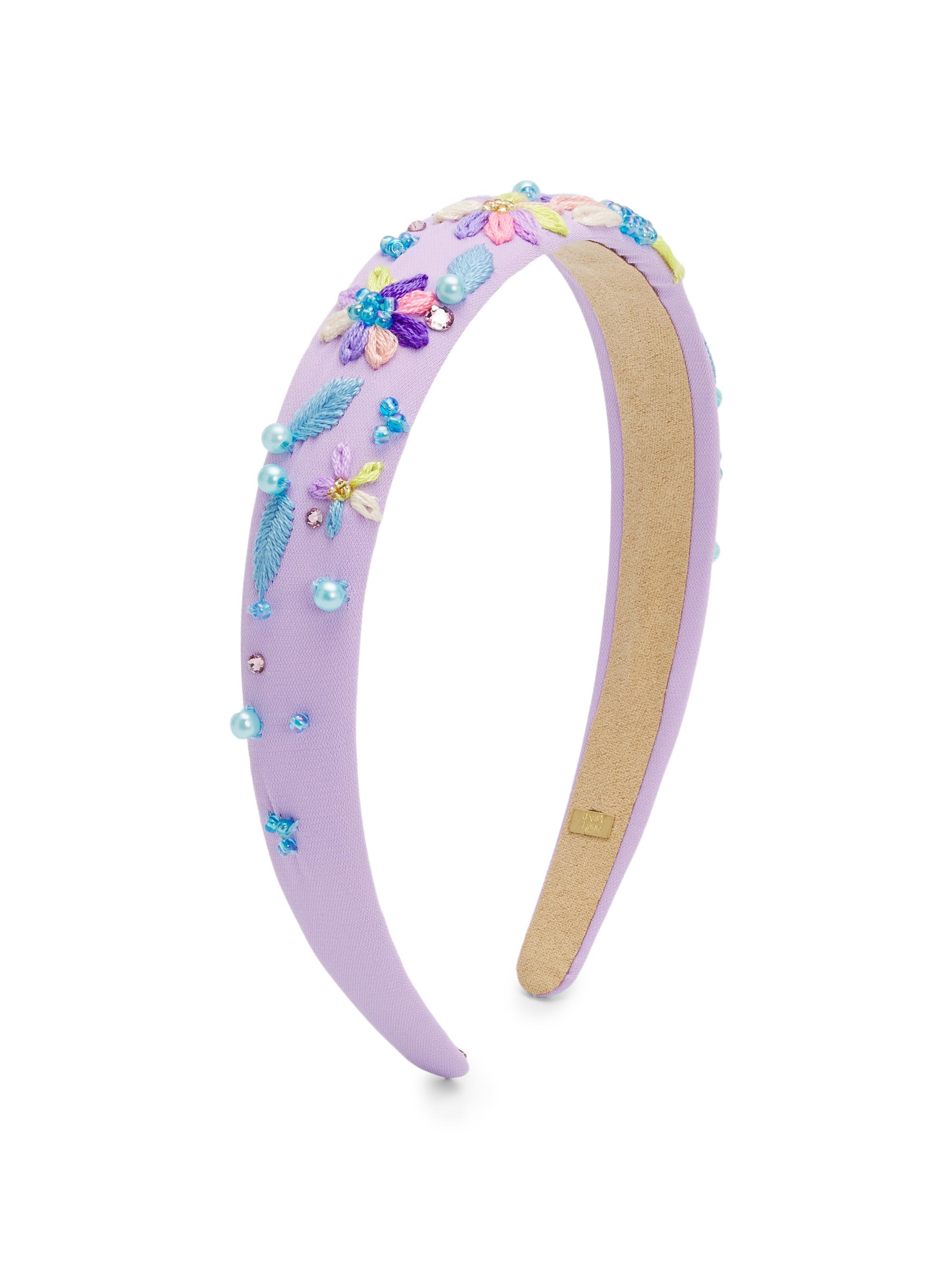 Bari Lynn Girl's Embroidered Floral Studded Headband - Lavender