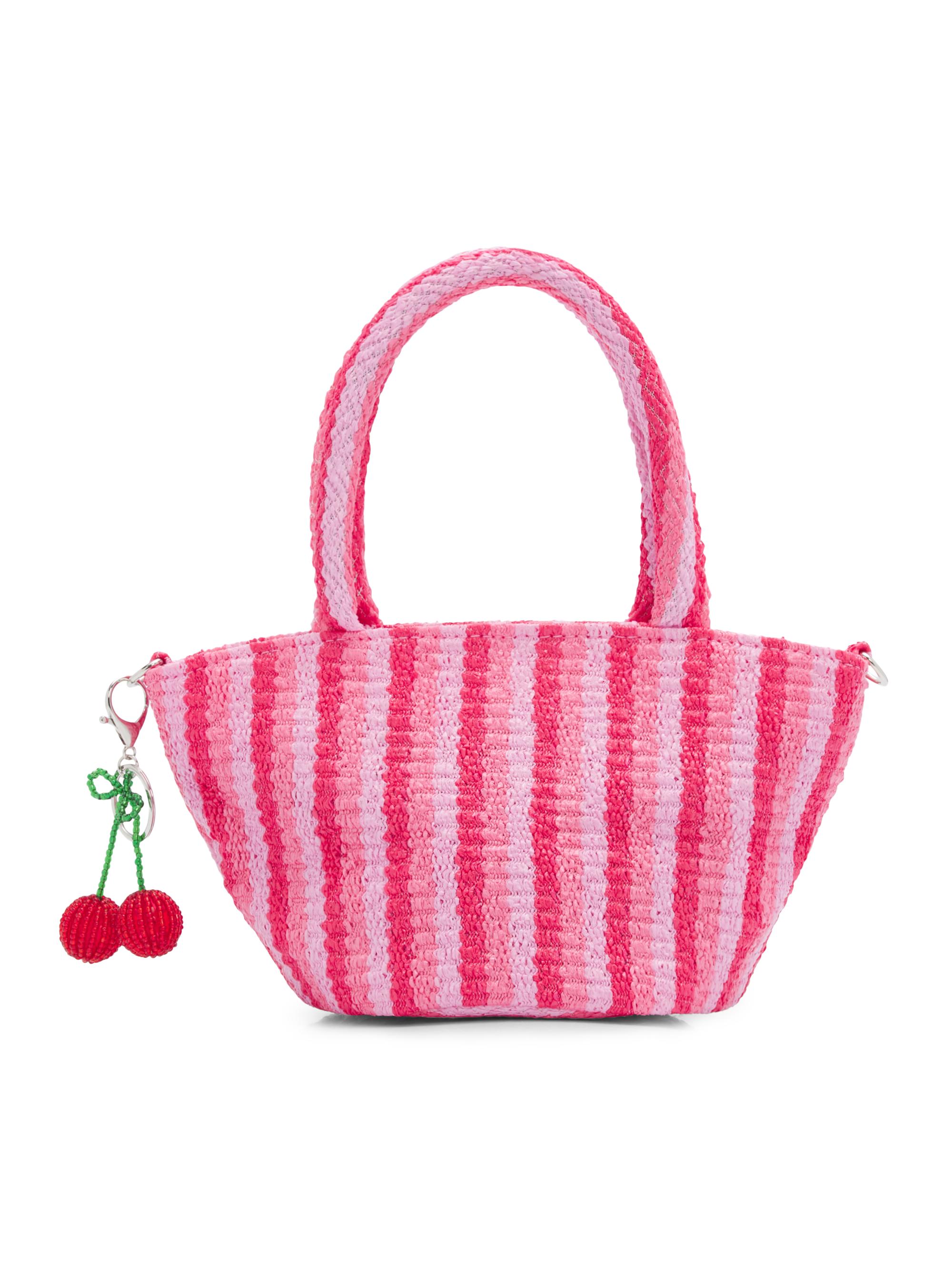 Bari Lynn Girl's Rafia Striped Tote Bag - Pink