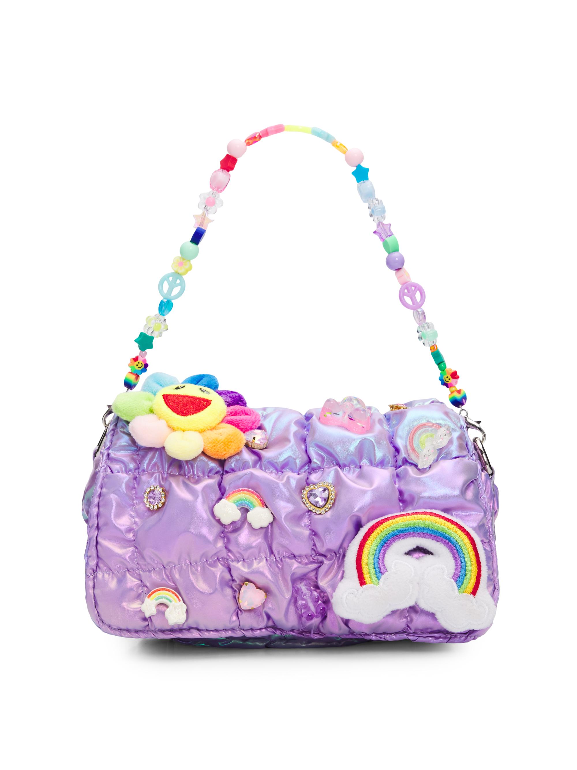 Bari Lynn Girl's Embellished Iridescent Quilted Shoulder Bag - Purple