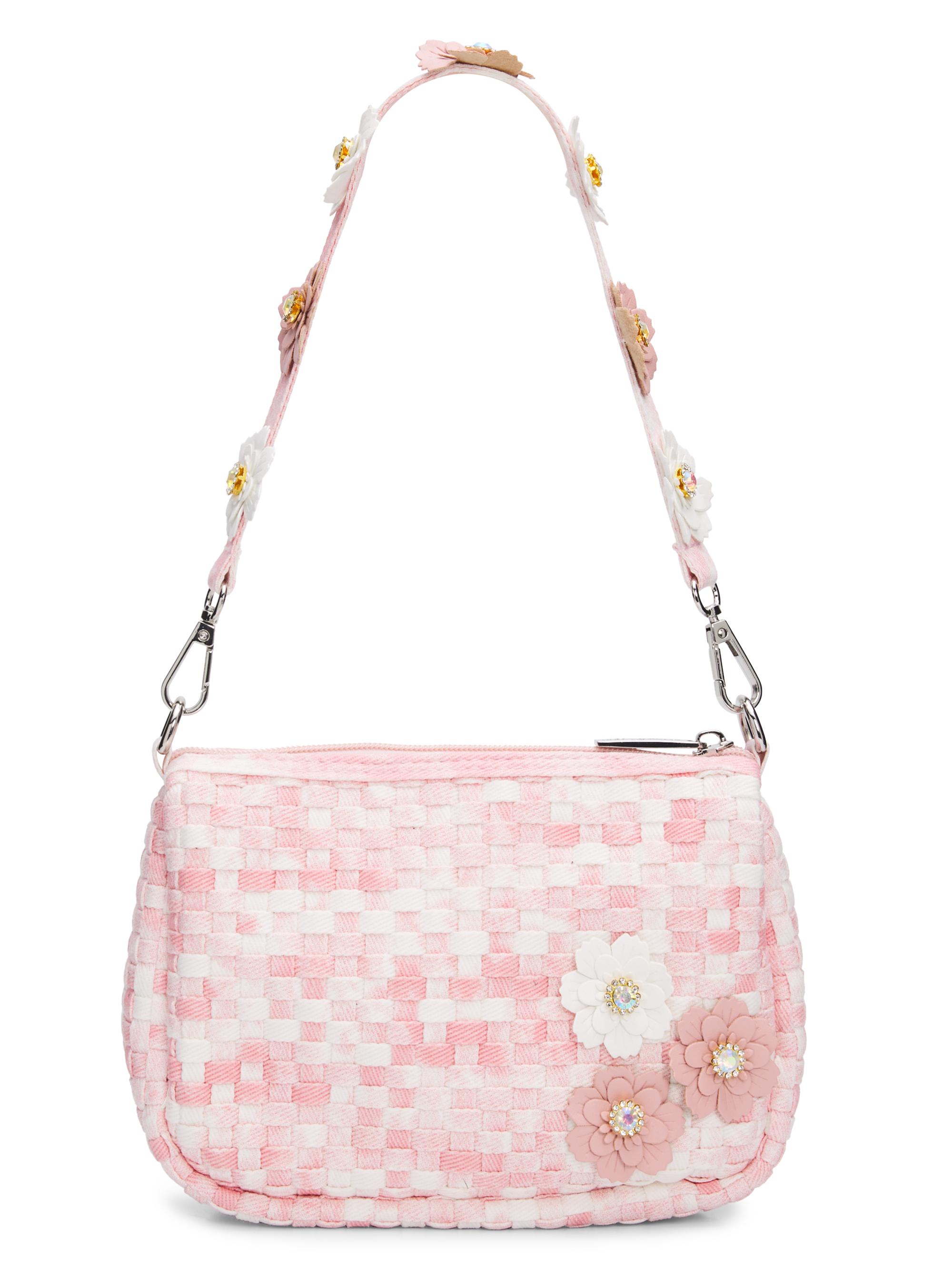 Bari Lynn Girl's Flower Appliqué Weave Shoulder Bag - Pink