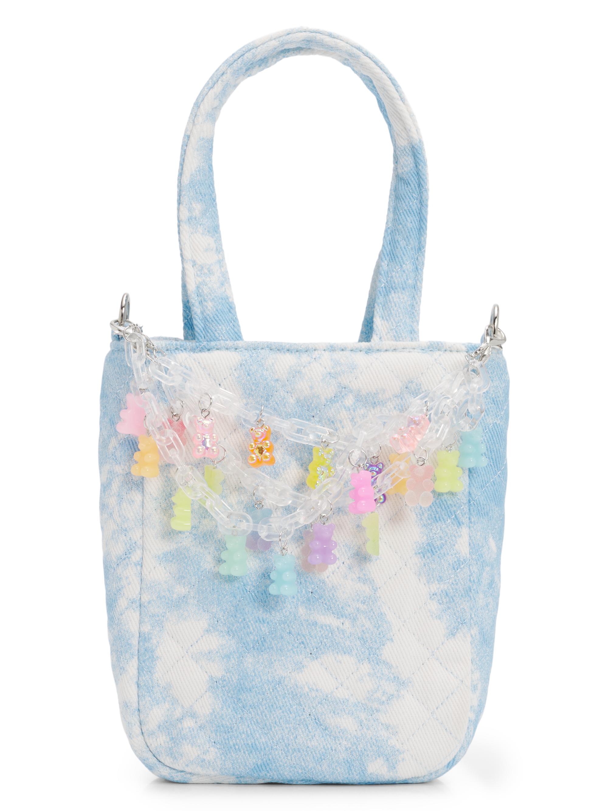 Bari Lynn Girl's Gummy Chain-Link Denim Tote Bag - Blue