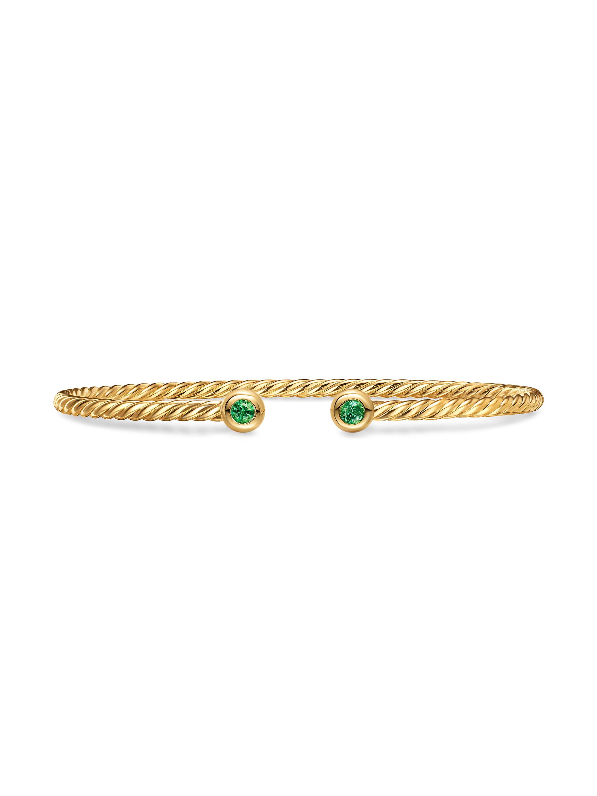 David Yurman Women's Micro Cablespira Flex Round Bracelet in 18K Yellow Gold - Emerald