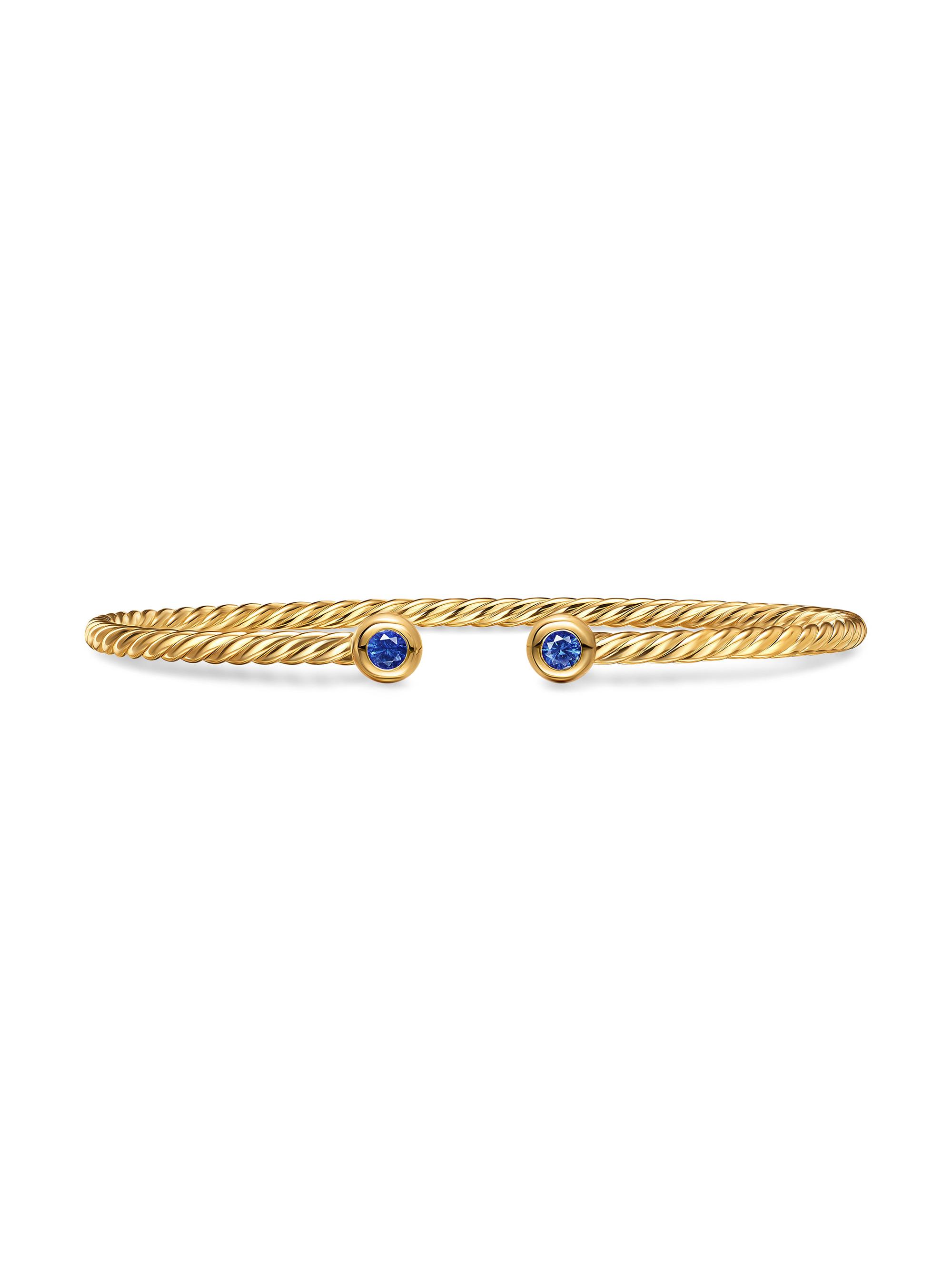 David Yurman Women's Micro Cablespira Flex Round Bracelet in 18K Yellow Gold - Light Blue Sapphire