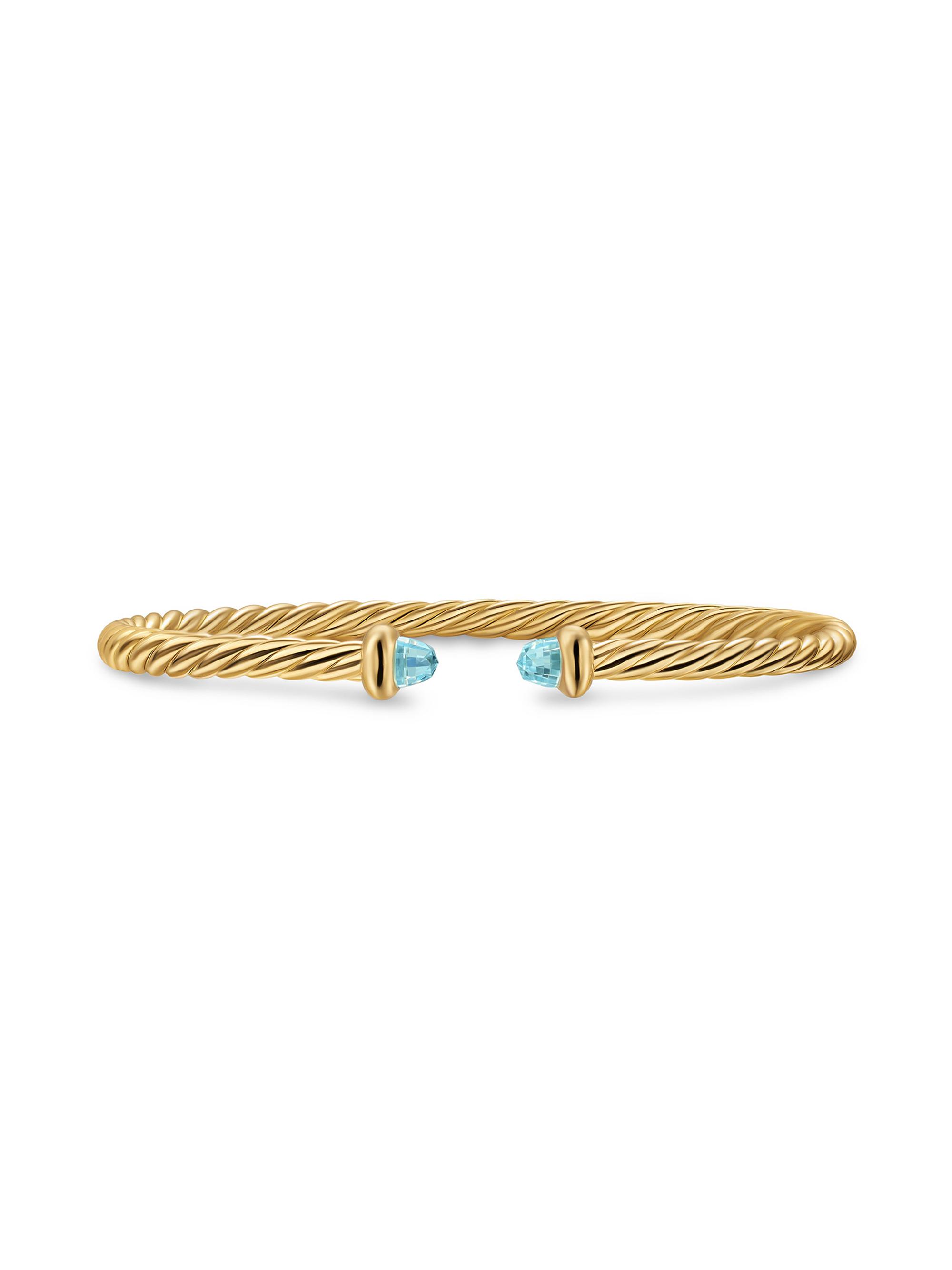 David Yurman Women's Micro Cablespira Flex Teen Bracelet in 18K Yellow Gold - Aquamarine