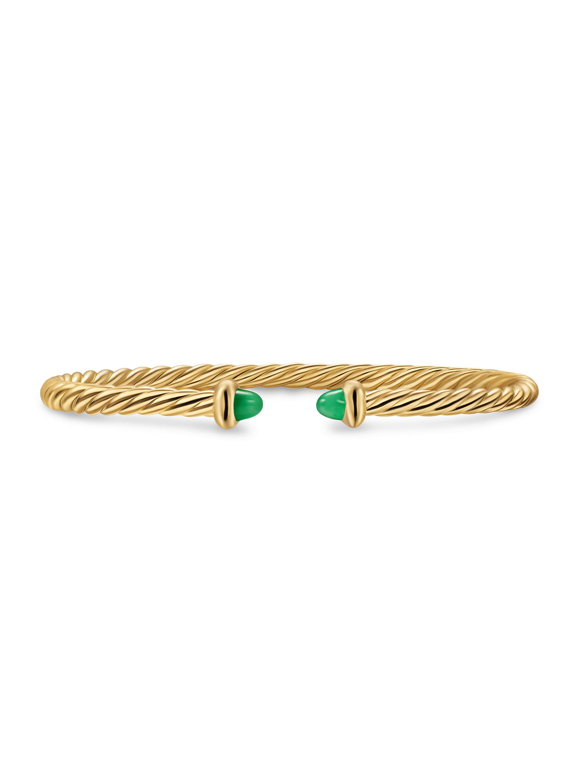 David Yurman Women's Micro Cablespira Flex Teen Bracelet in 18K Yellow Gold - Emerald