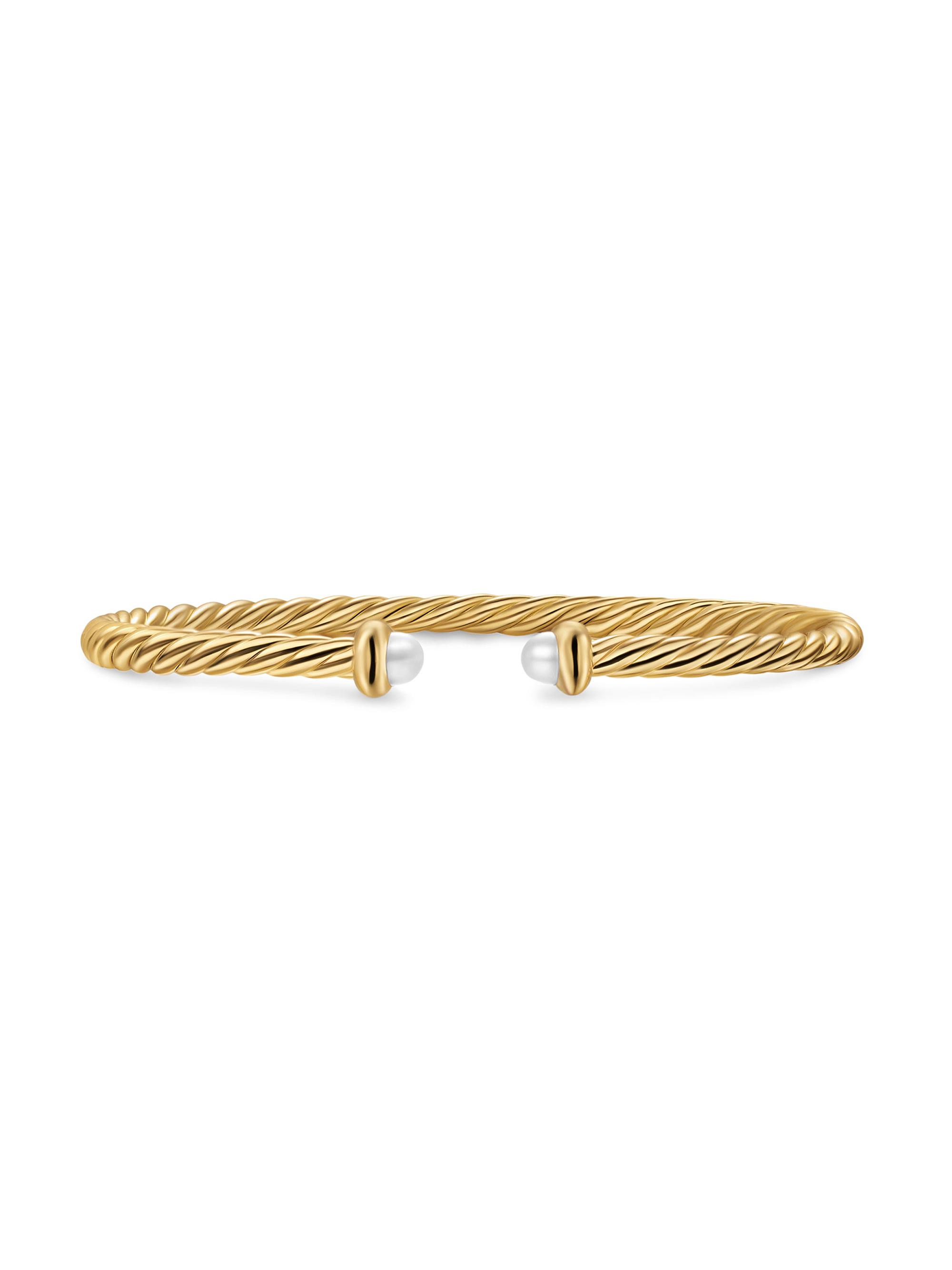 David Yurman Women's Micro Cablespira Flex Teen Bracelet in 18K Yellow Gold - Pearl