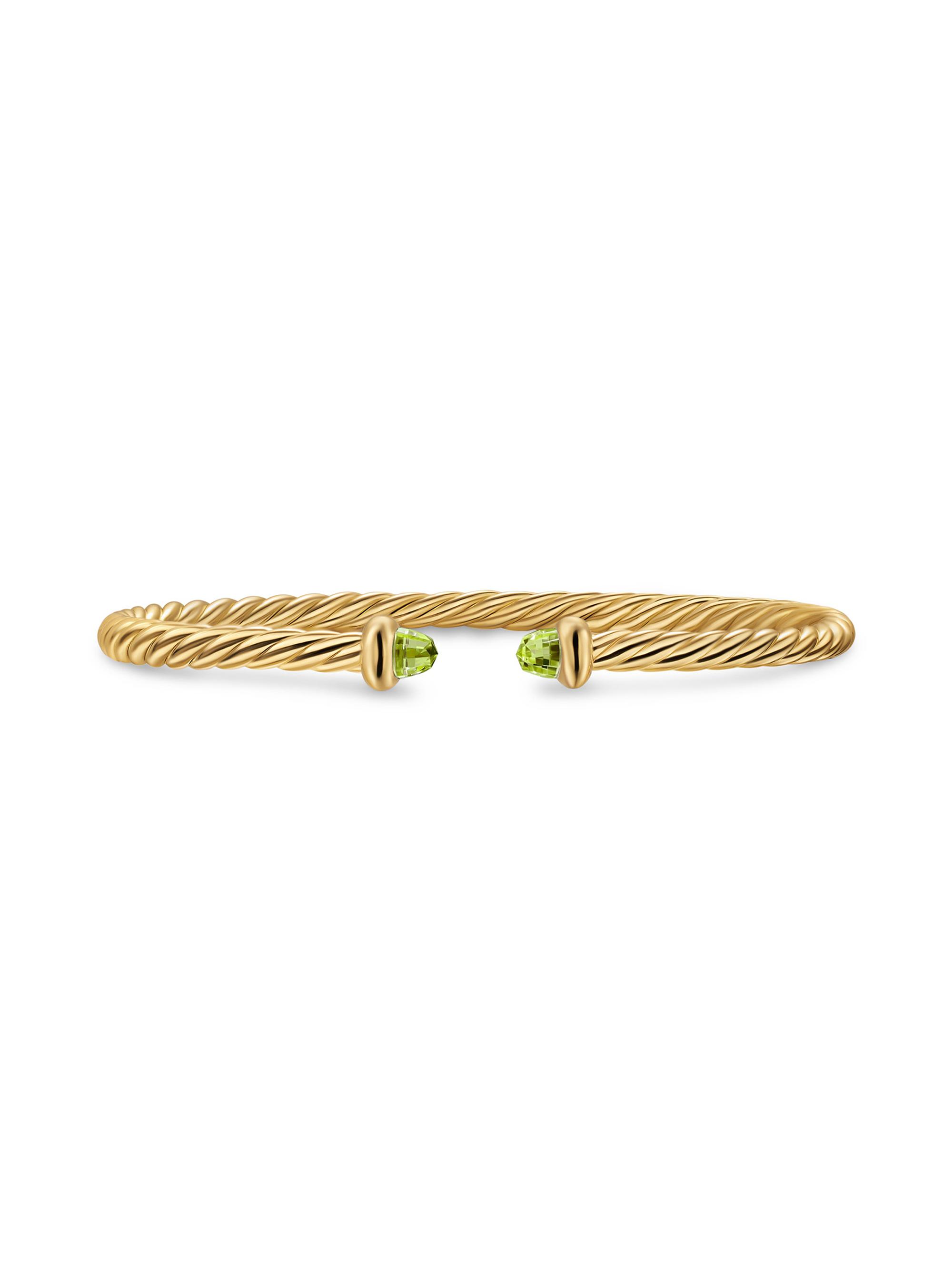 David Yurman Women's Micro Cablespira Flex Teen Bracelet in 18K Yellow Gold - Peridot