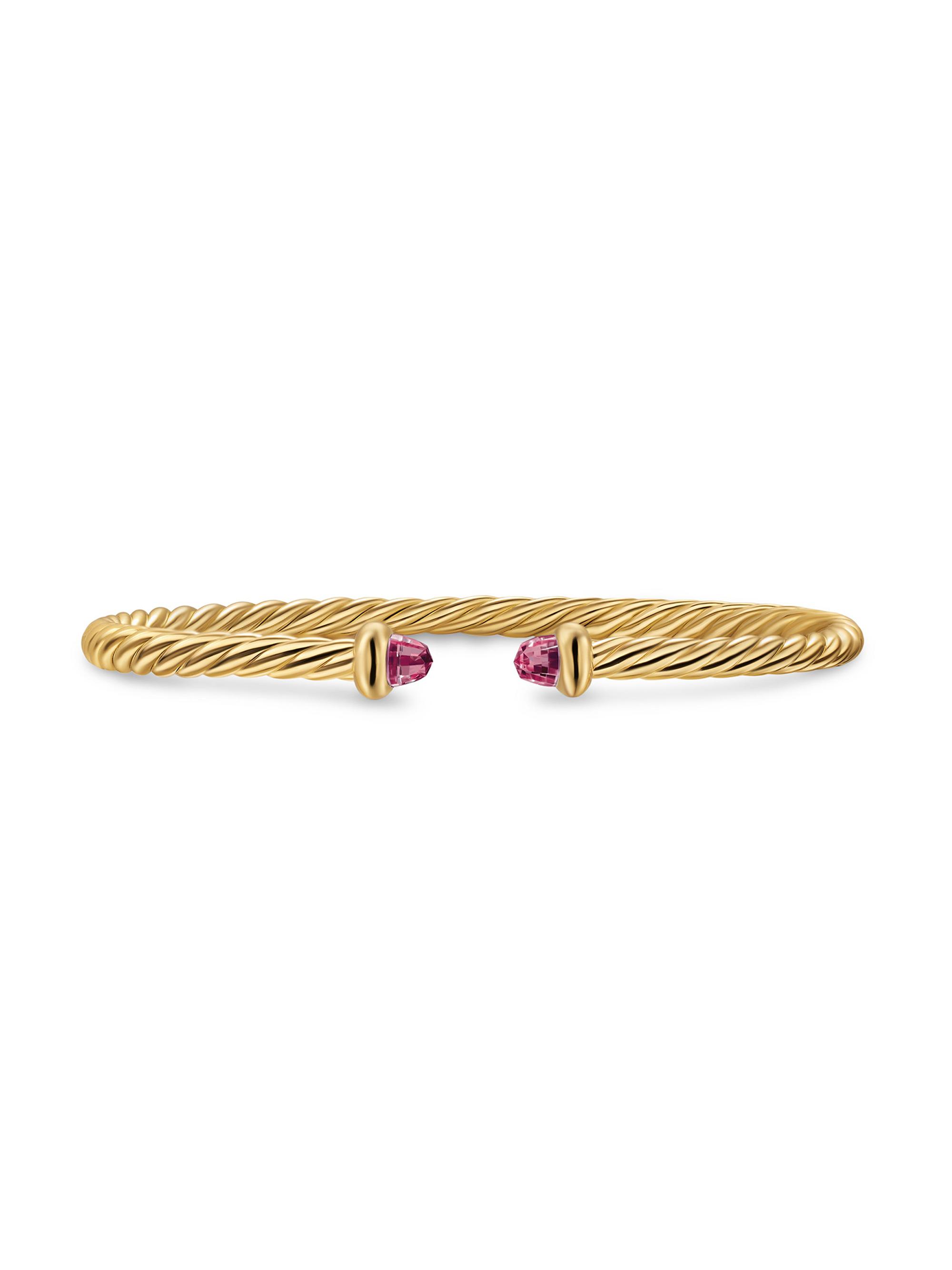 David Yurman Women's Micro Cablespira Flex Teen Bracelet in 18K Yellow Gold - Pink Tourmaline