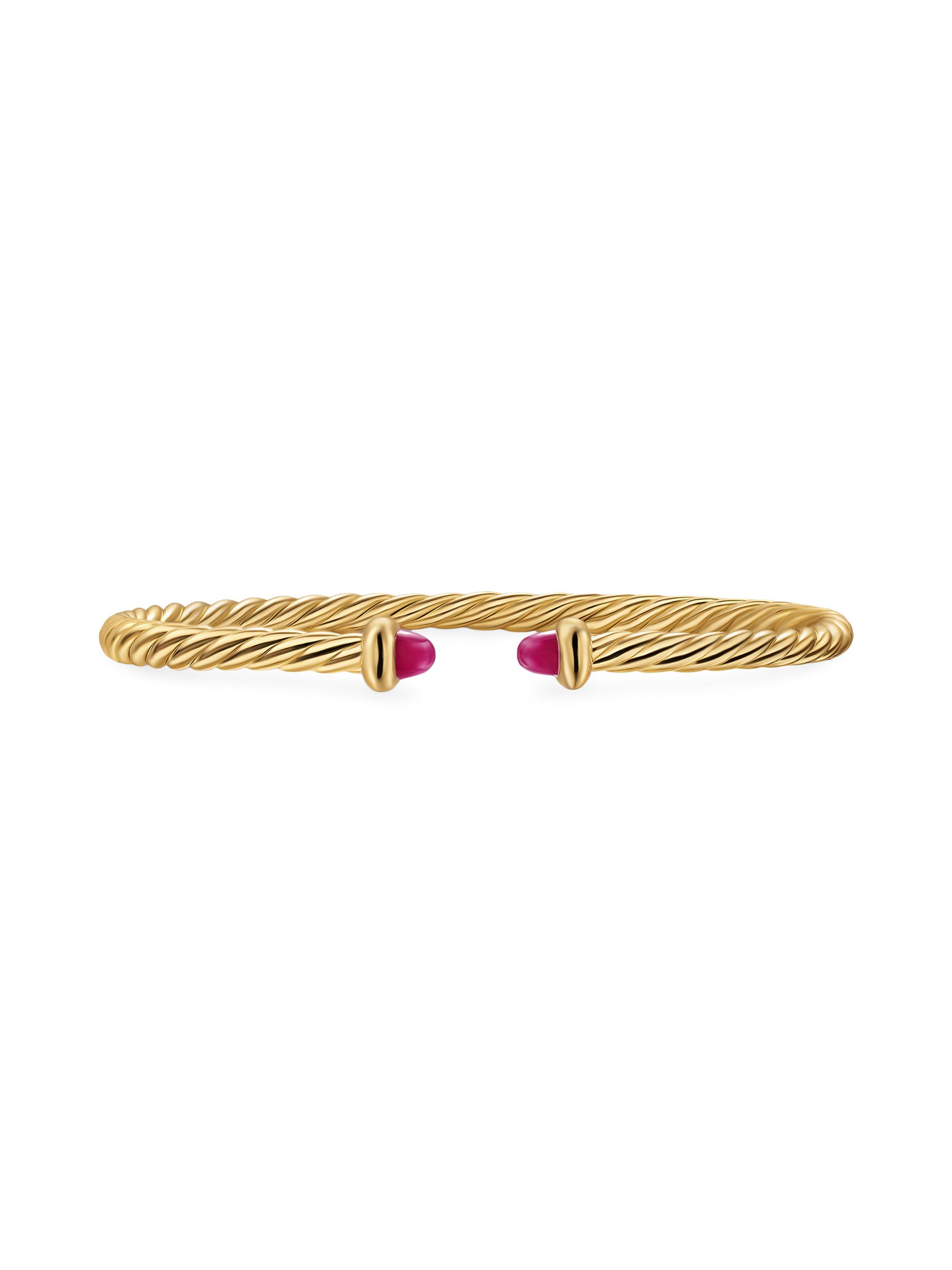 David Yurman Women's Micro Cablespira Flex Teen Bracelet in 18K Yellow Gold - Rhodolite Garnet