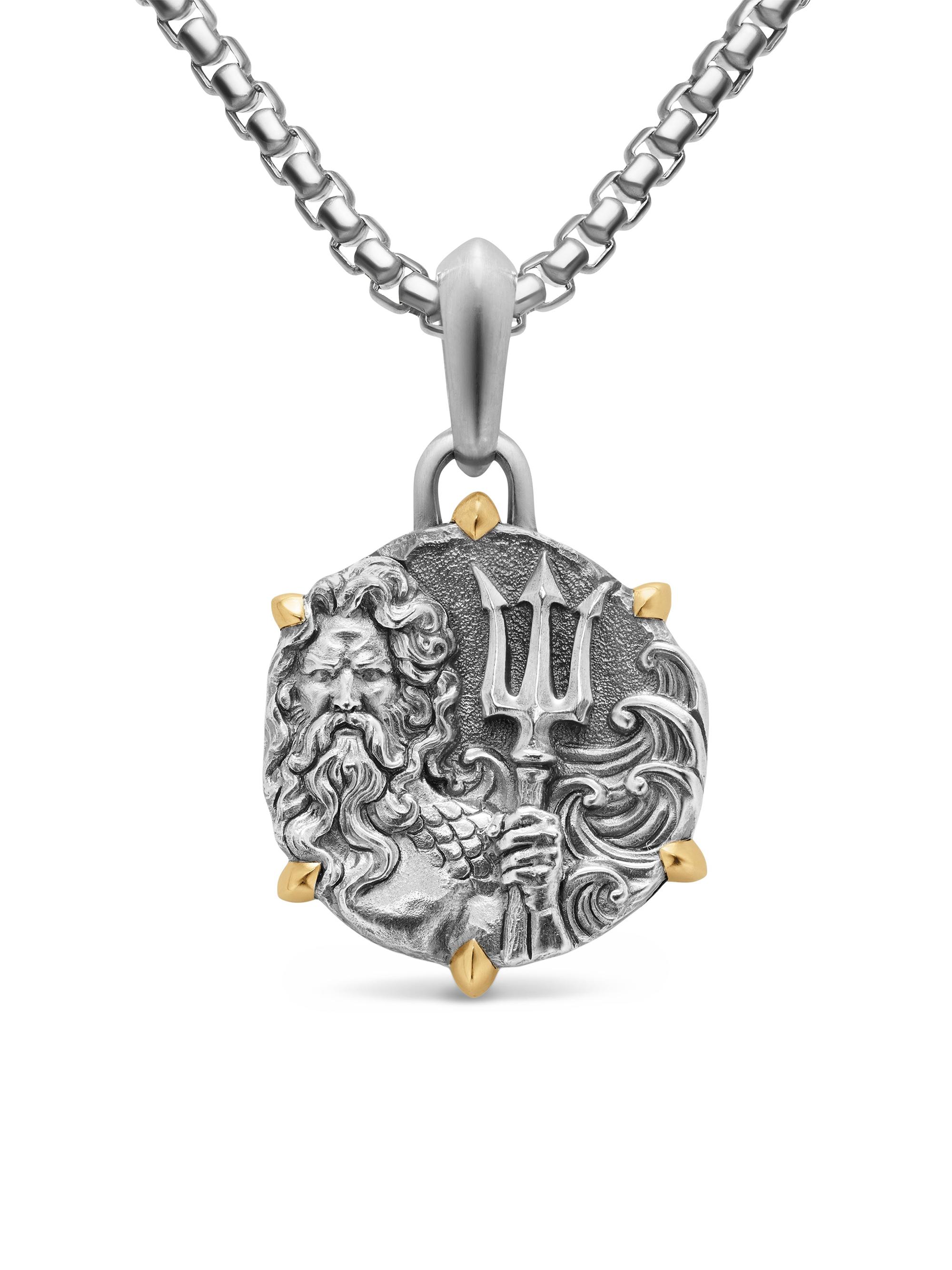 David Yurman Men's Poseidon Amulet in Sterling Silver with 18K Yellow Gold, 26.4MM - Silver
