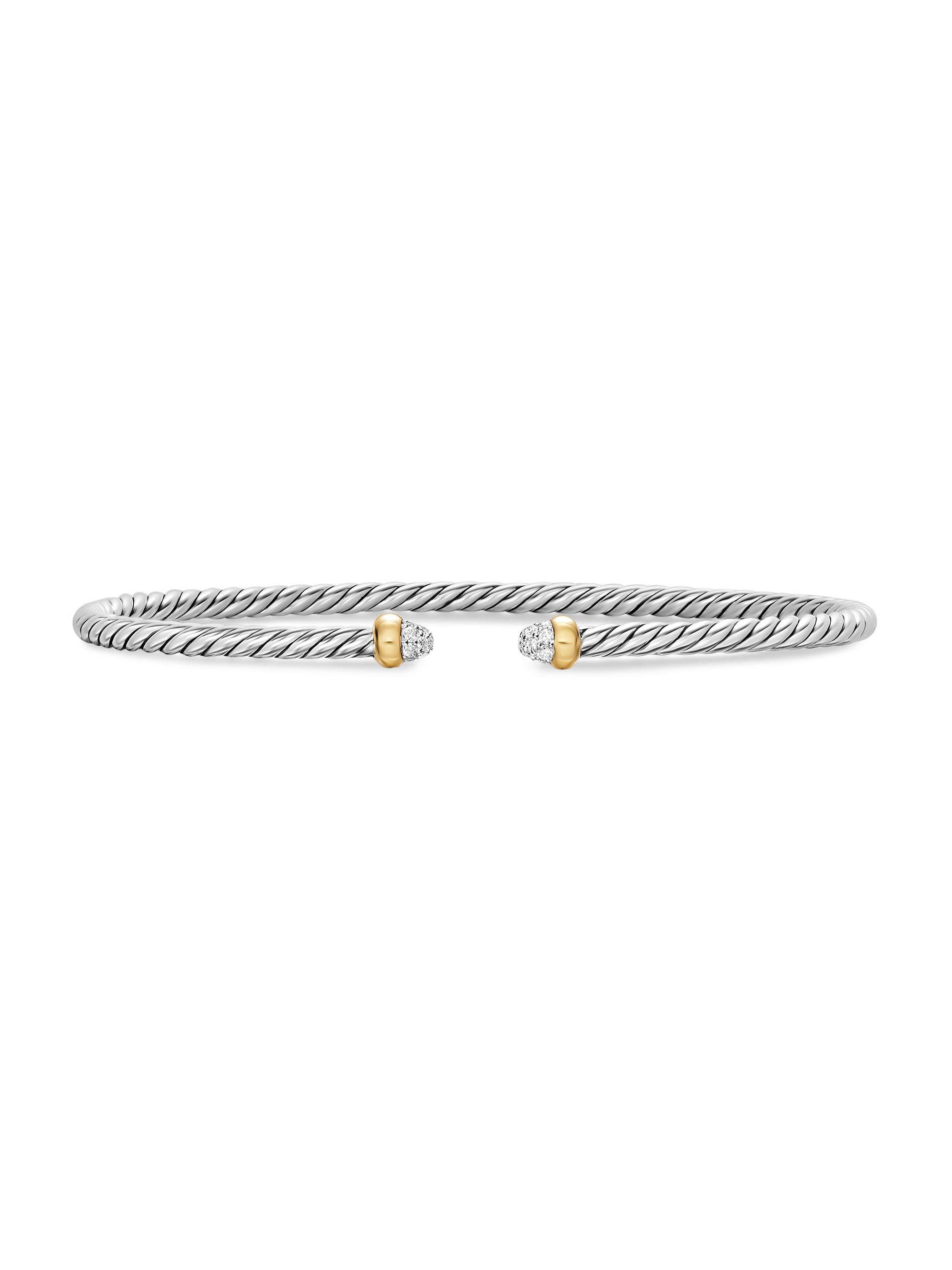 David Yurman Women's Micro Cable Flex Bracelet in Sterling Silver - Diamond