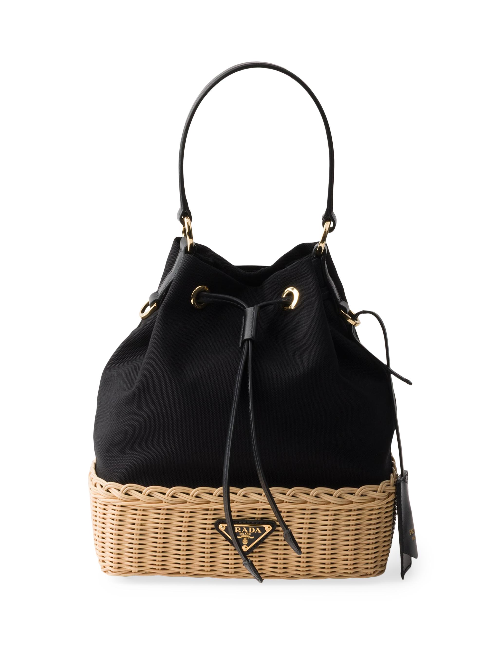 Prada Women's Wicker and Canvas Bucket Bag - Beige