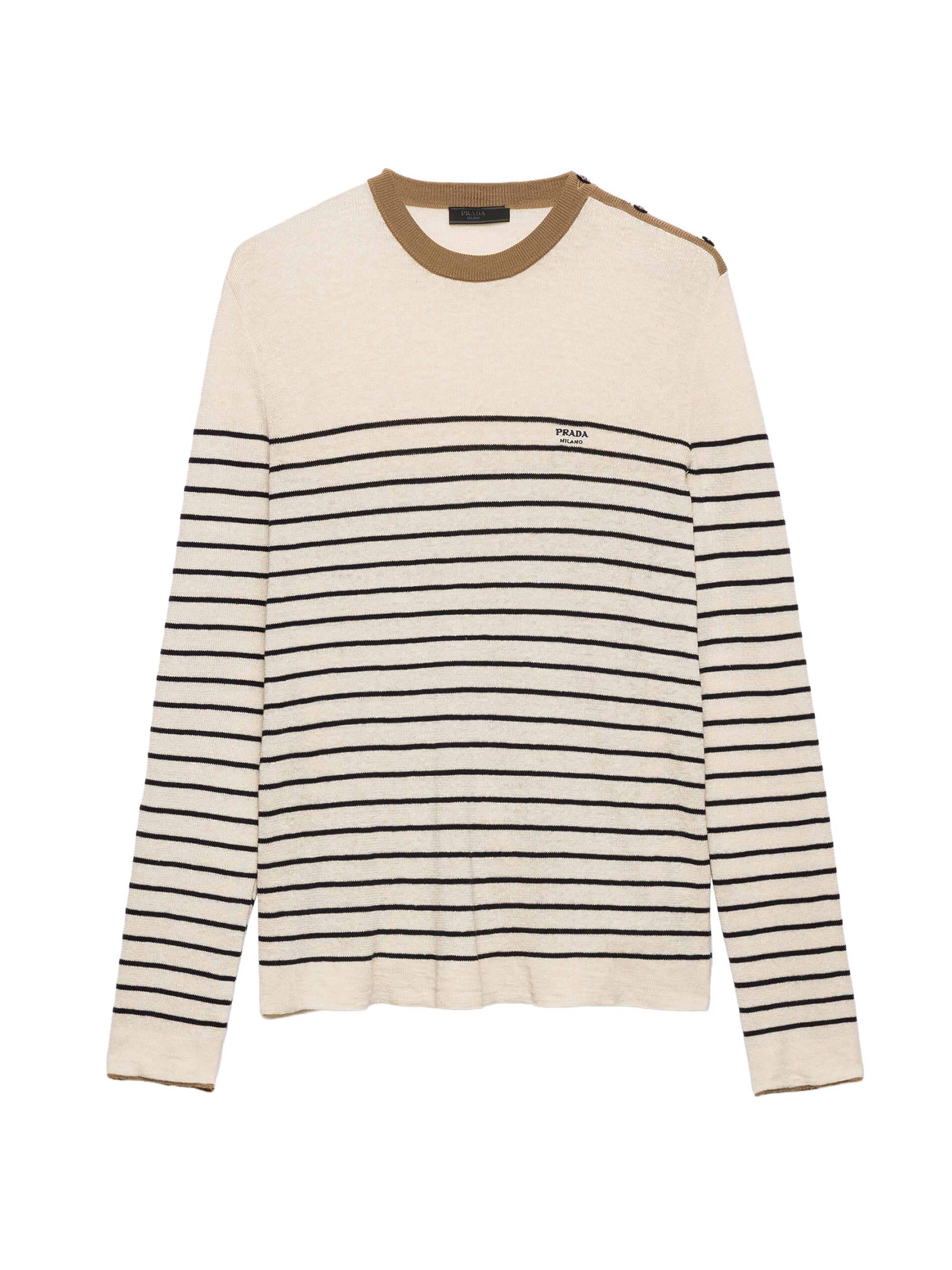 Prada Men's Striped Linen and Cotton Sweater - Beige Khaki
