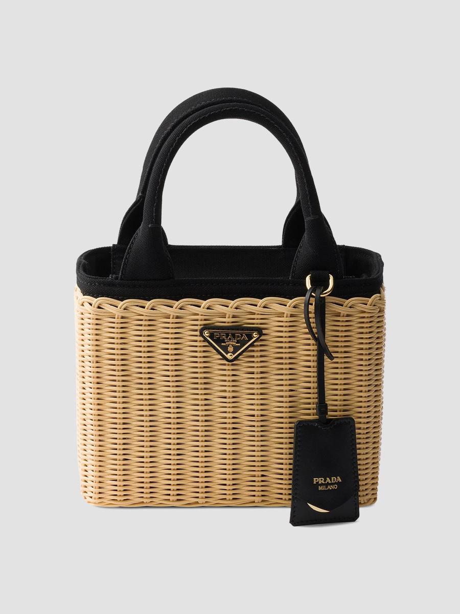Prada Small Wicker and Canvas Top Handle Bag | Saks Fifth Avenue