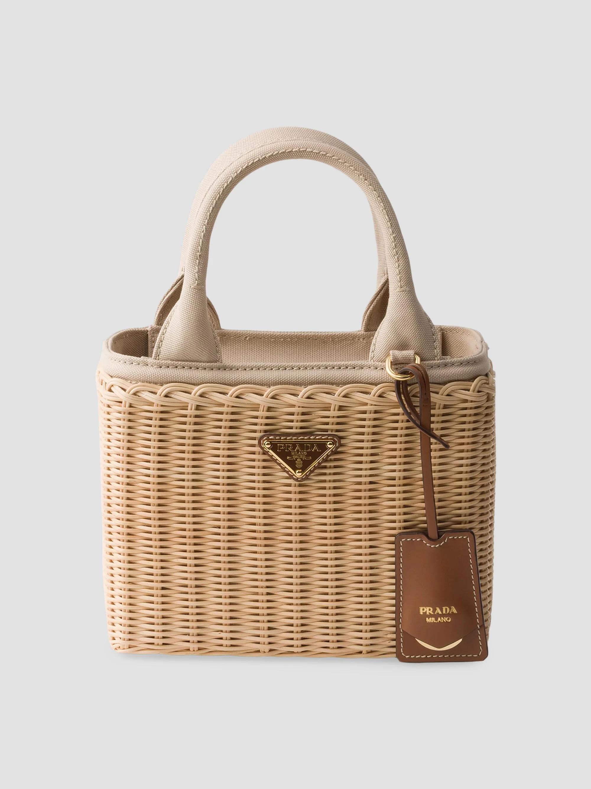 Prada Small Wicker and Canvas Top Handle Bag | Saks Fifth Avenue
