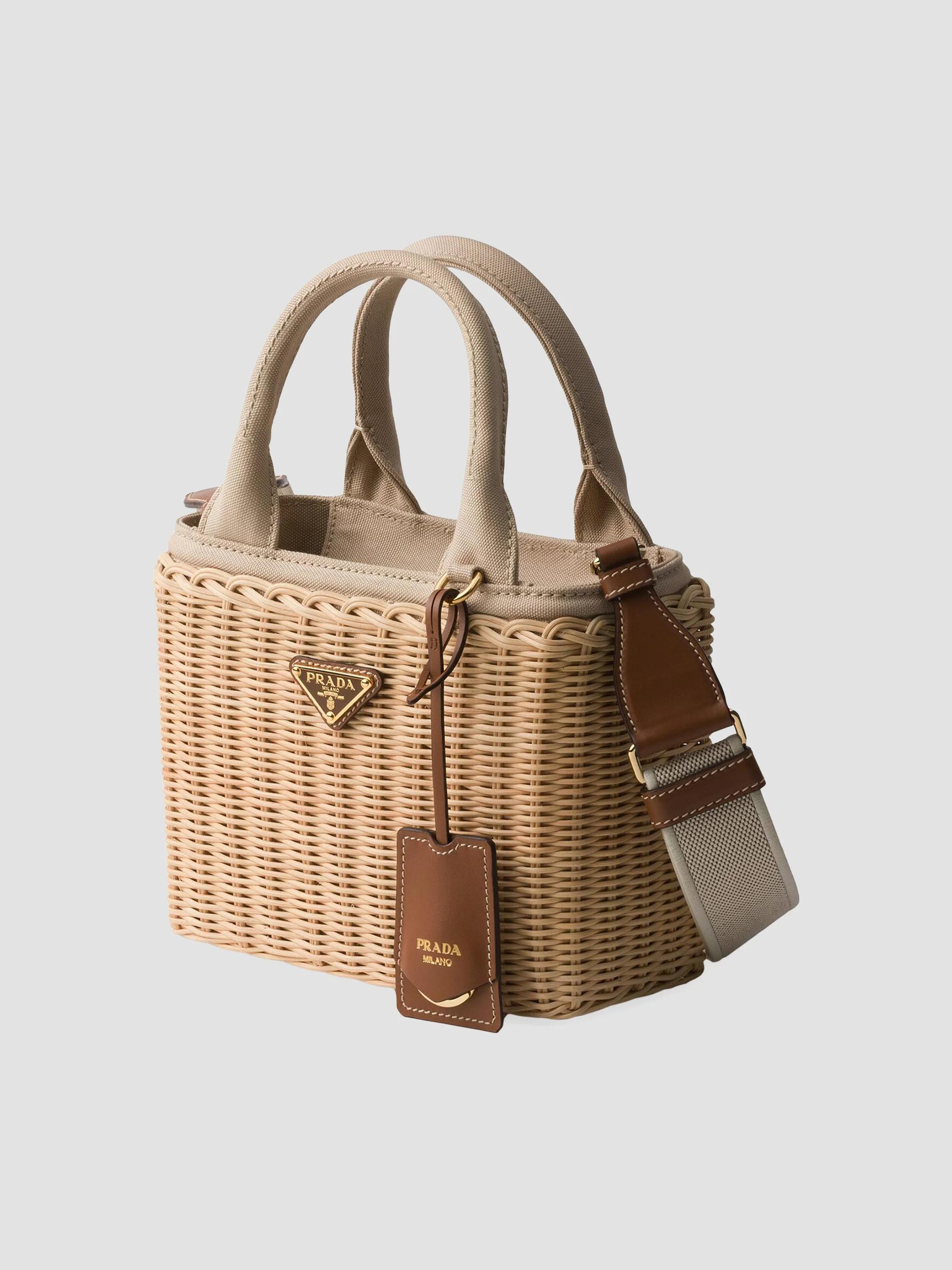 セール中！未使用 PRADA正規ノベルティマルシェバッグ リゾート VIP 海外 Prada Small Wicker and Canvas Top Handle Bag | Saks Fifth Avenue