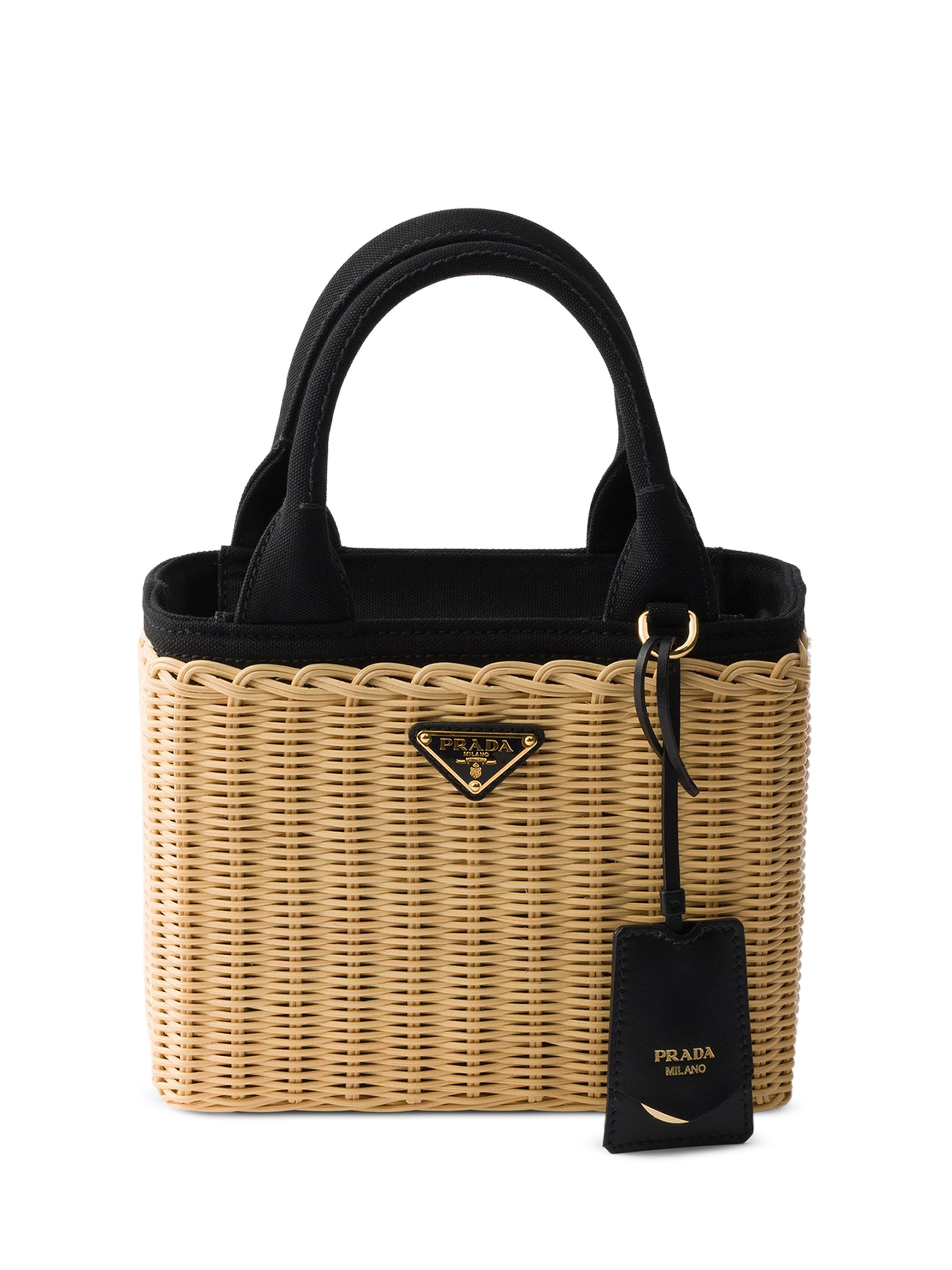Prada Women's  Wicker and Canvas Top Handle Bag - Beige Khaki