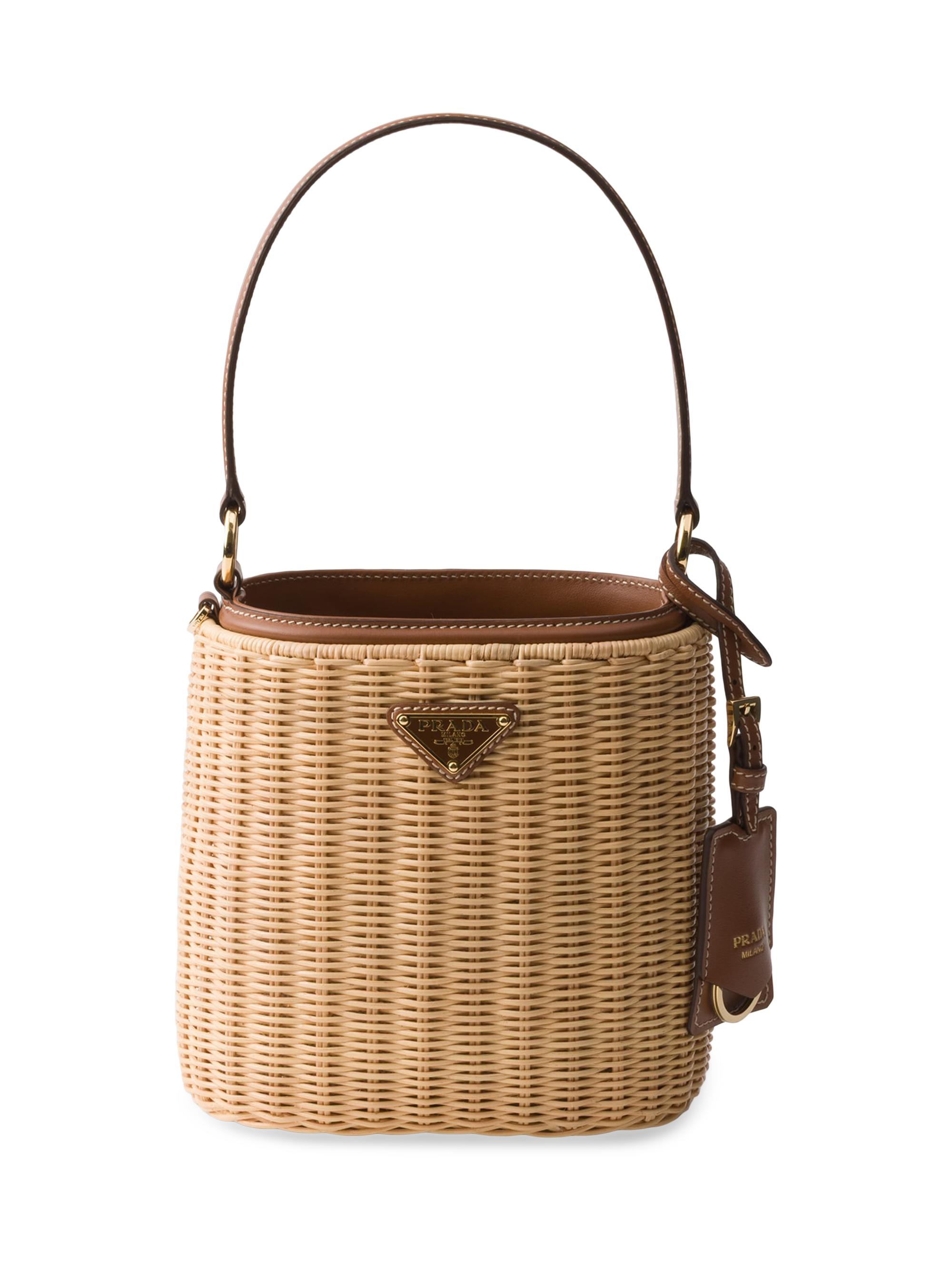 Prada Women's Wicker and Leather Bucket Bag - Brown