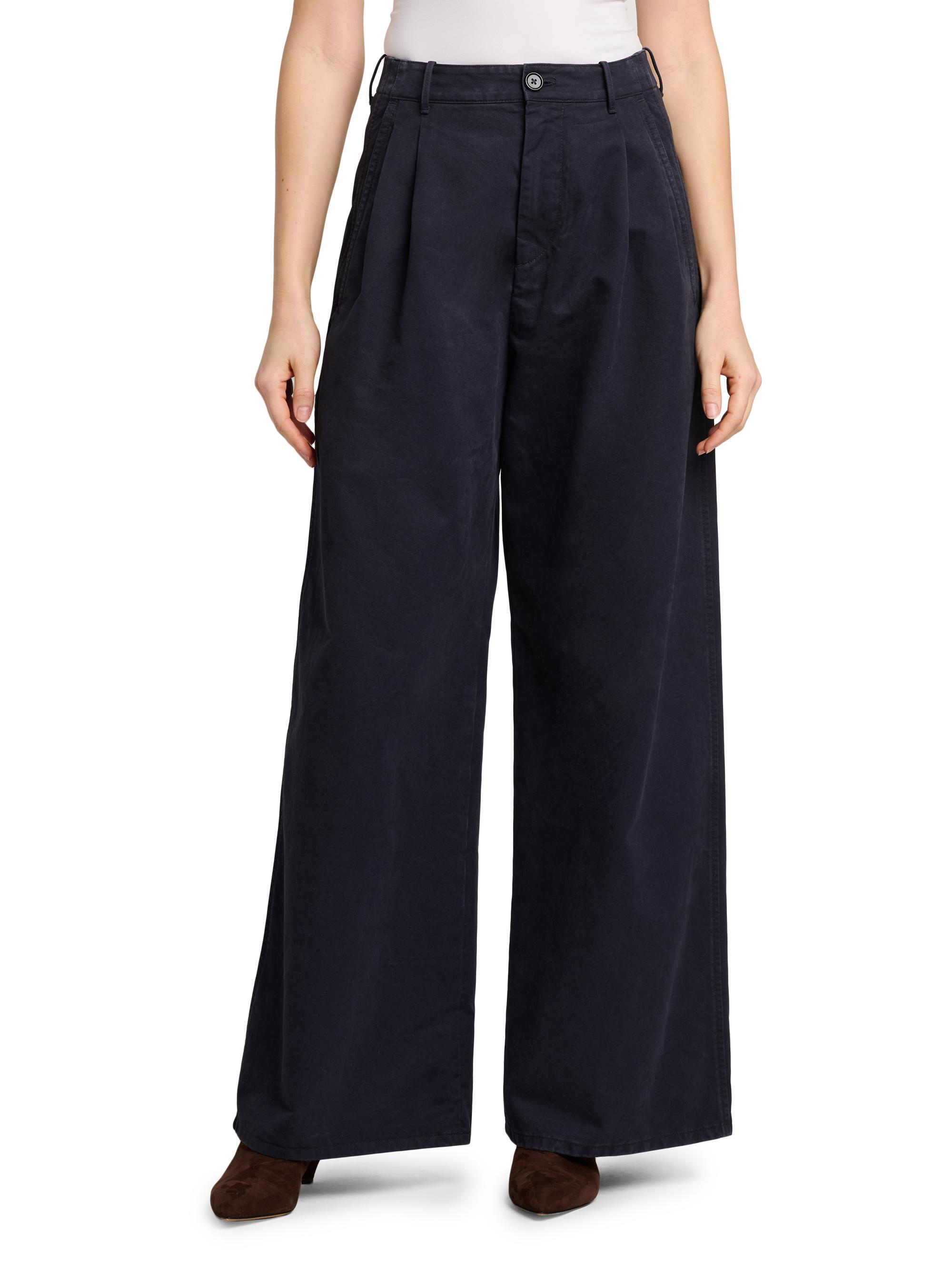 Jil Sander Women's Cotton Crease-Front Wide-Leg Trousers - Midnight | Thumbnail 3