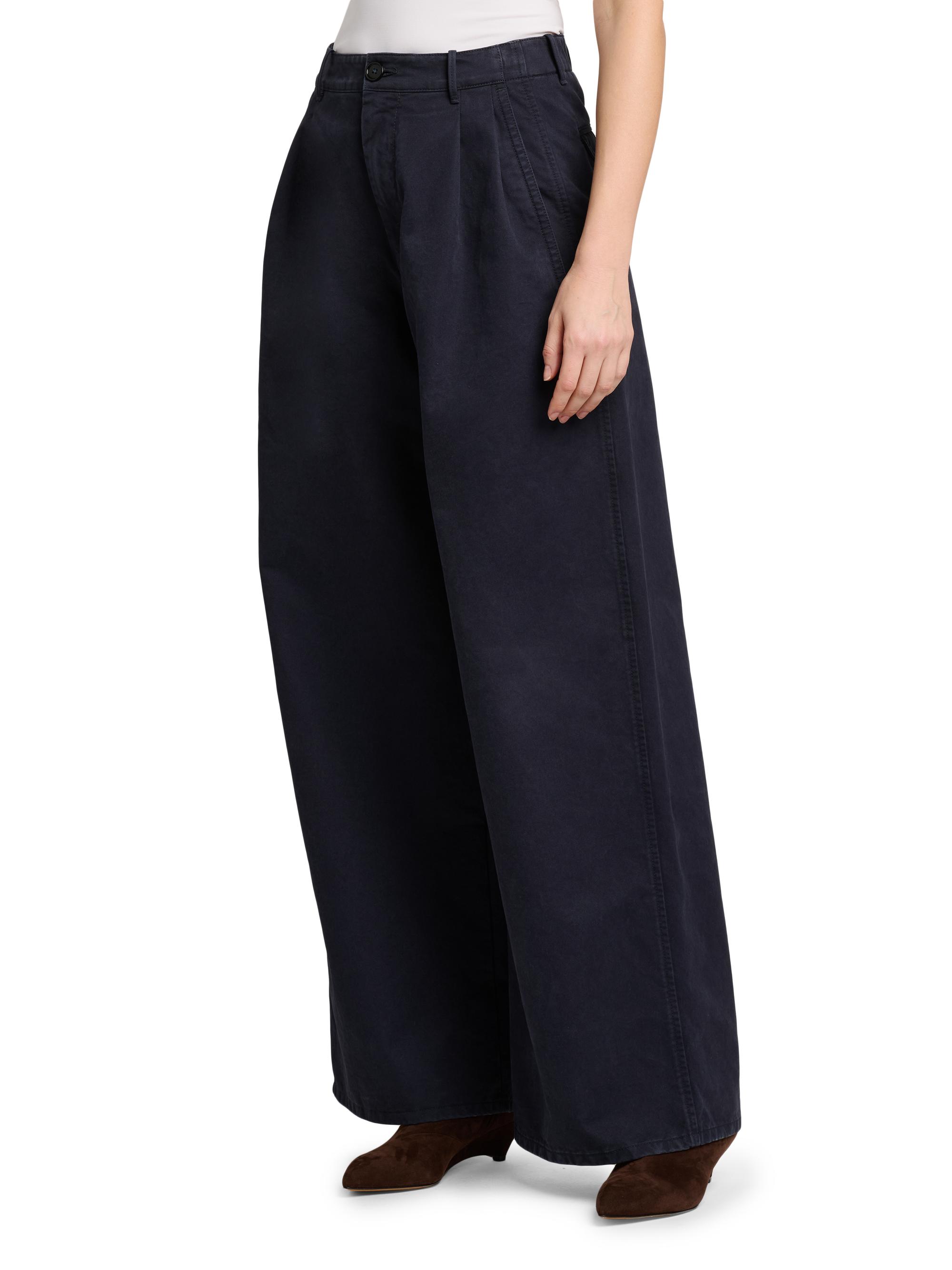 Jil Sander Women's Cotton Crease-Front Wide-Leg Trousers - Midnight | Thumbnail 4