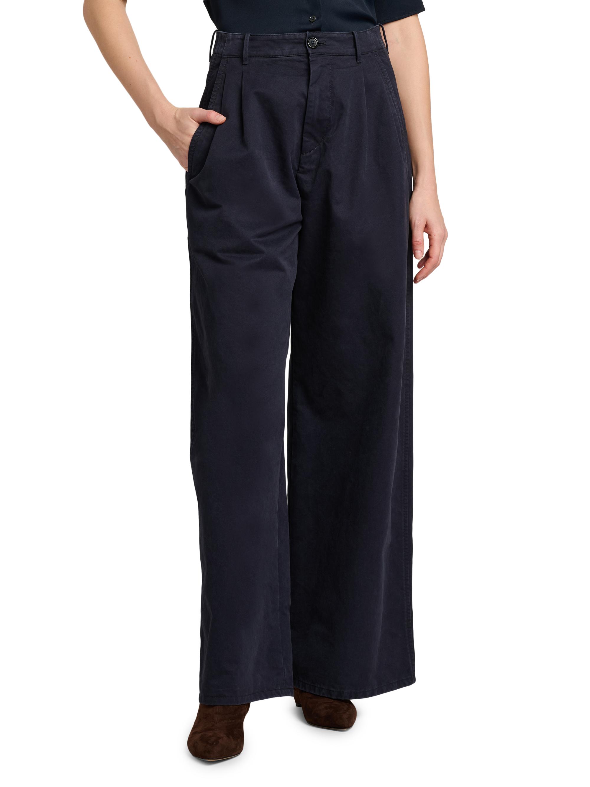 Jil Sander Women's Cotton Crease-Front Wide-Leg Trousers - Midnight | Thumbnail 2