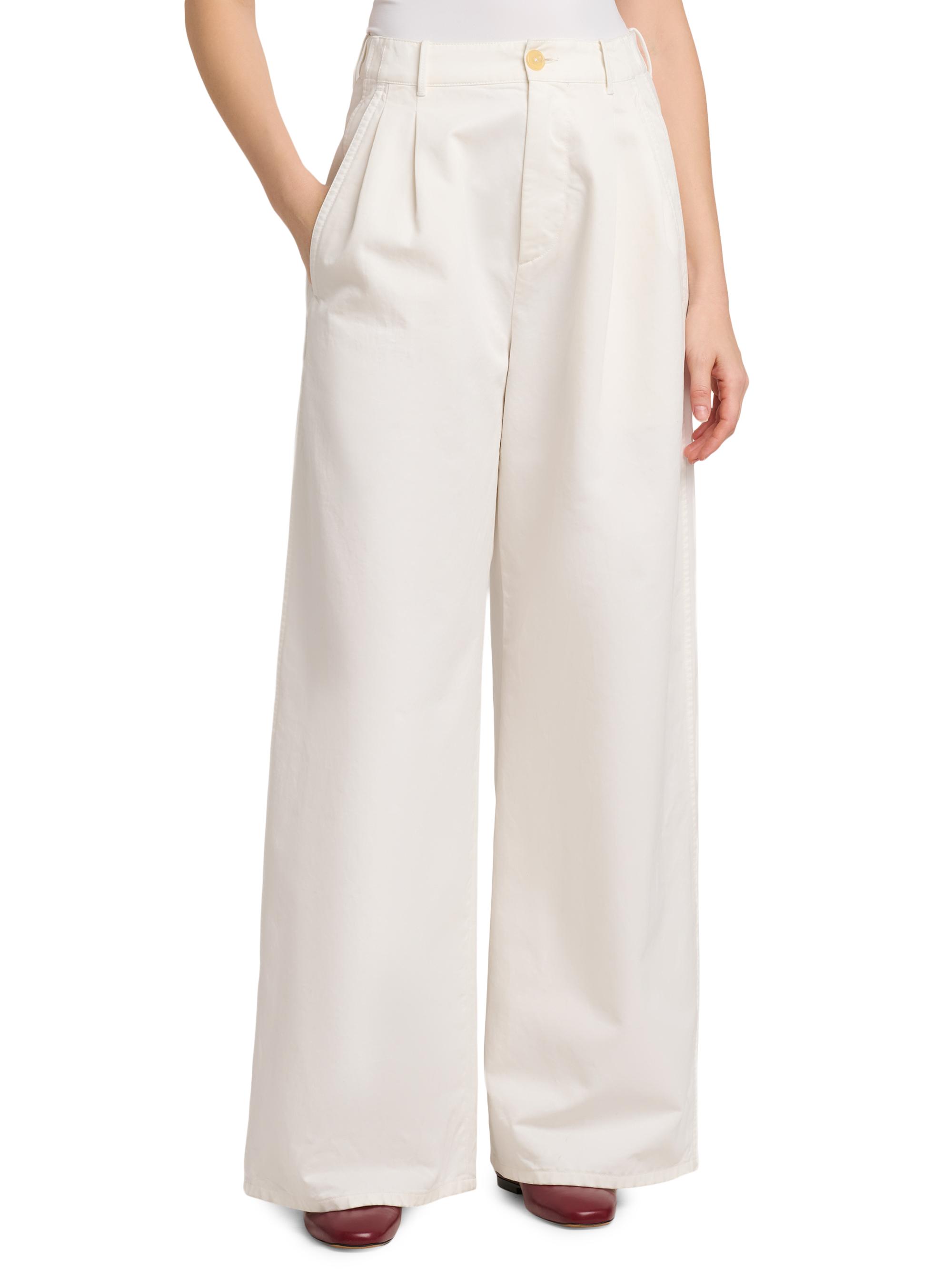 Jil Sander Women's Cotton Crease-Front Wide-Leg Trousers - Optic White | Thumbnail 3
