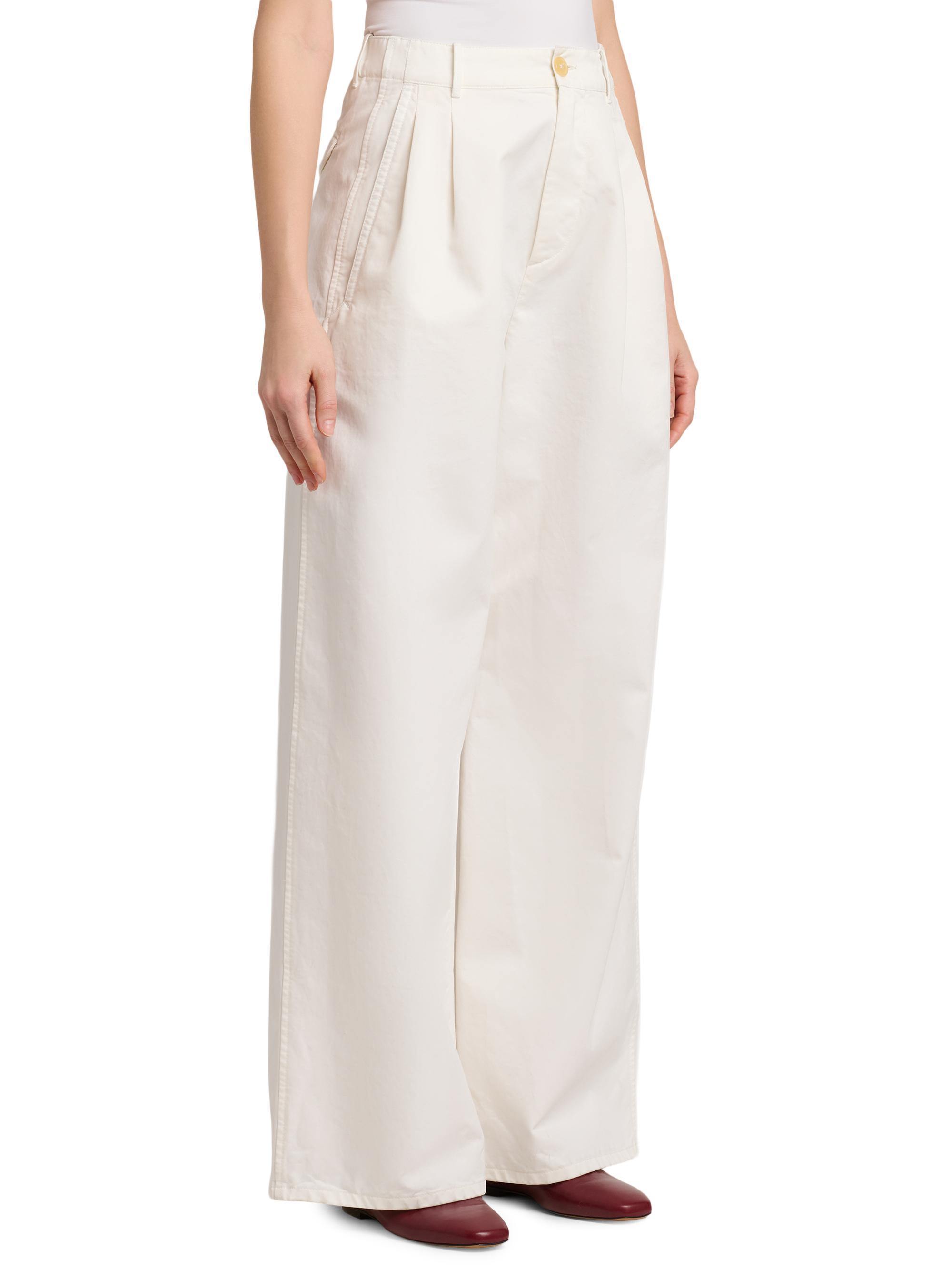 Jil Sander Women's Cotton Crease-Front Wide-Leg Trousers - Optic White | Thumbnail 4