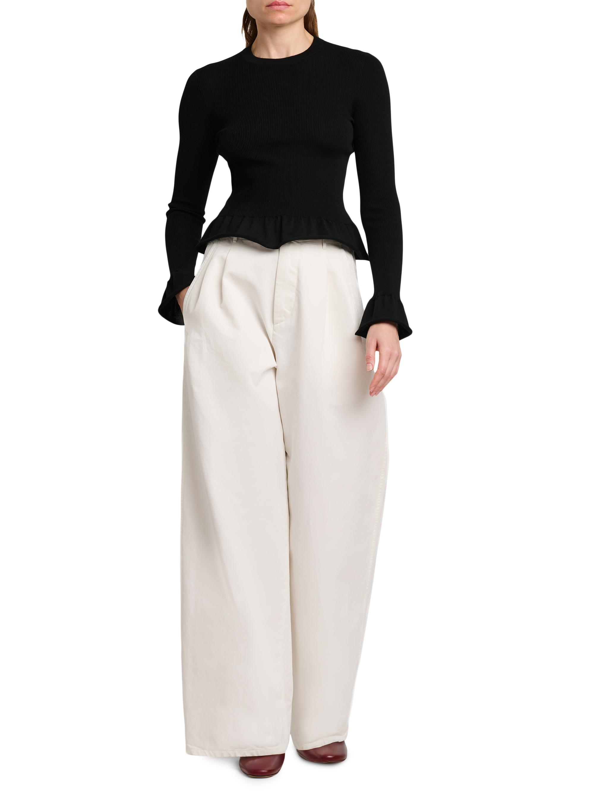 Jil Sander Women's Cotton Crease-Front Wide-Leg Trousers - Optic White | Thumbnail 2